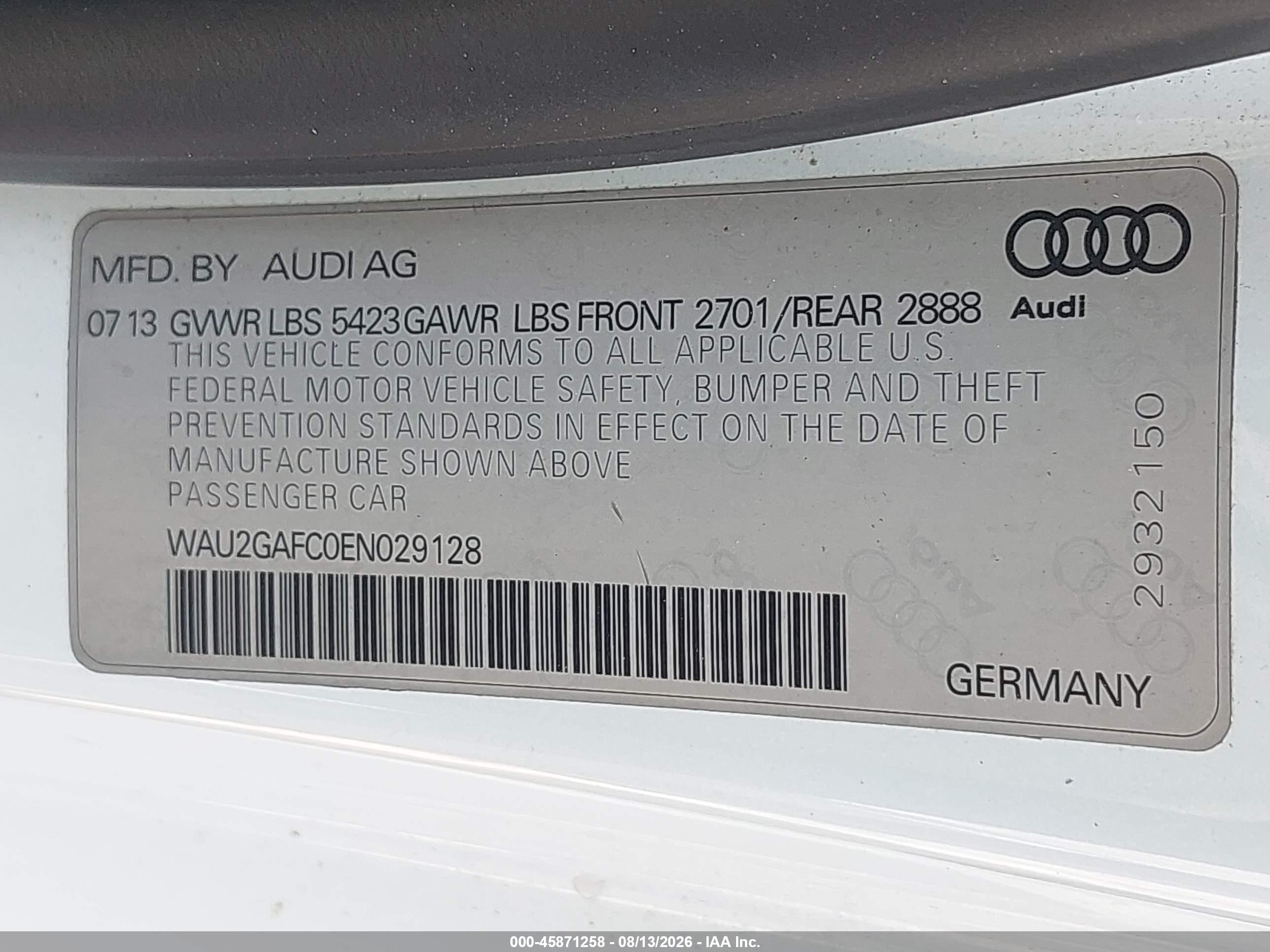 2014 Audi A7 3.0t Premium Plus White vin: WAU2GAFC0EN029128