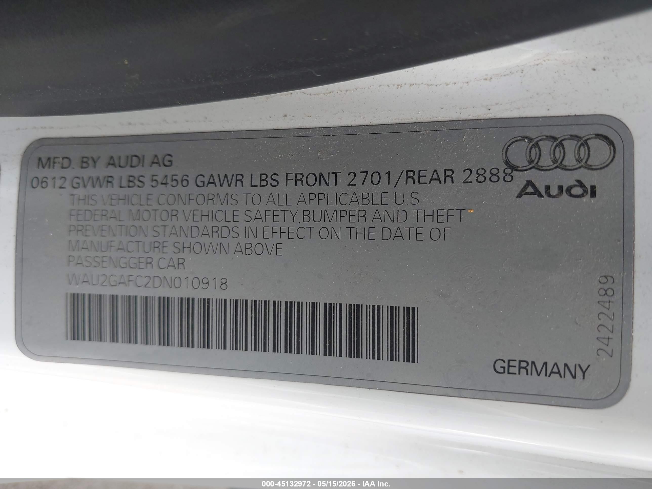 2013 Audi A7 3.0t Premium White vin: WAU2GAFC2DN010918