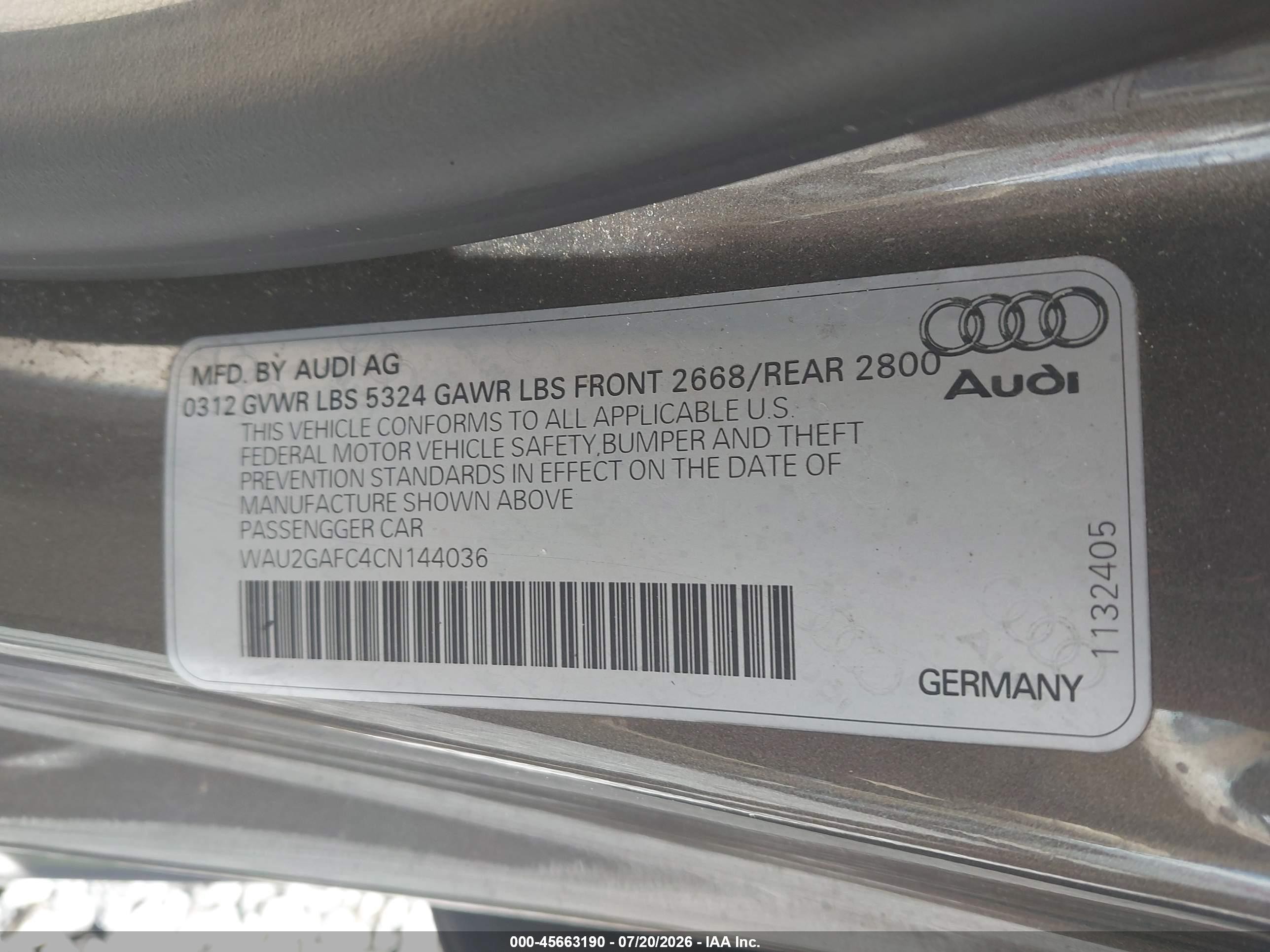 2012 Audi A7 3.0 Prestige Gray vin: WAU2GAFC4CN144036
