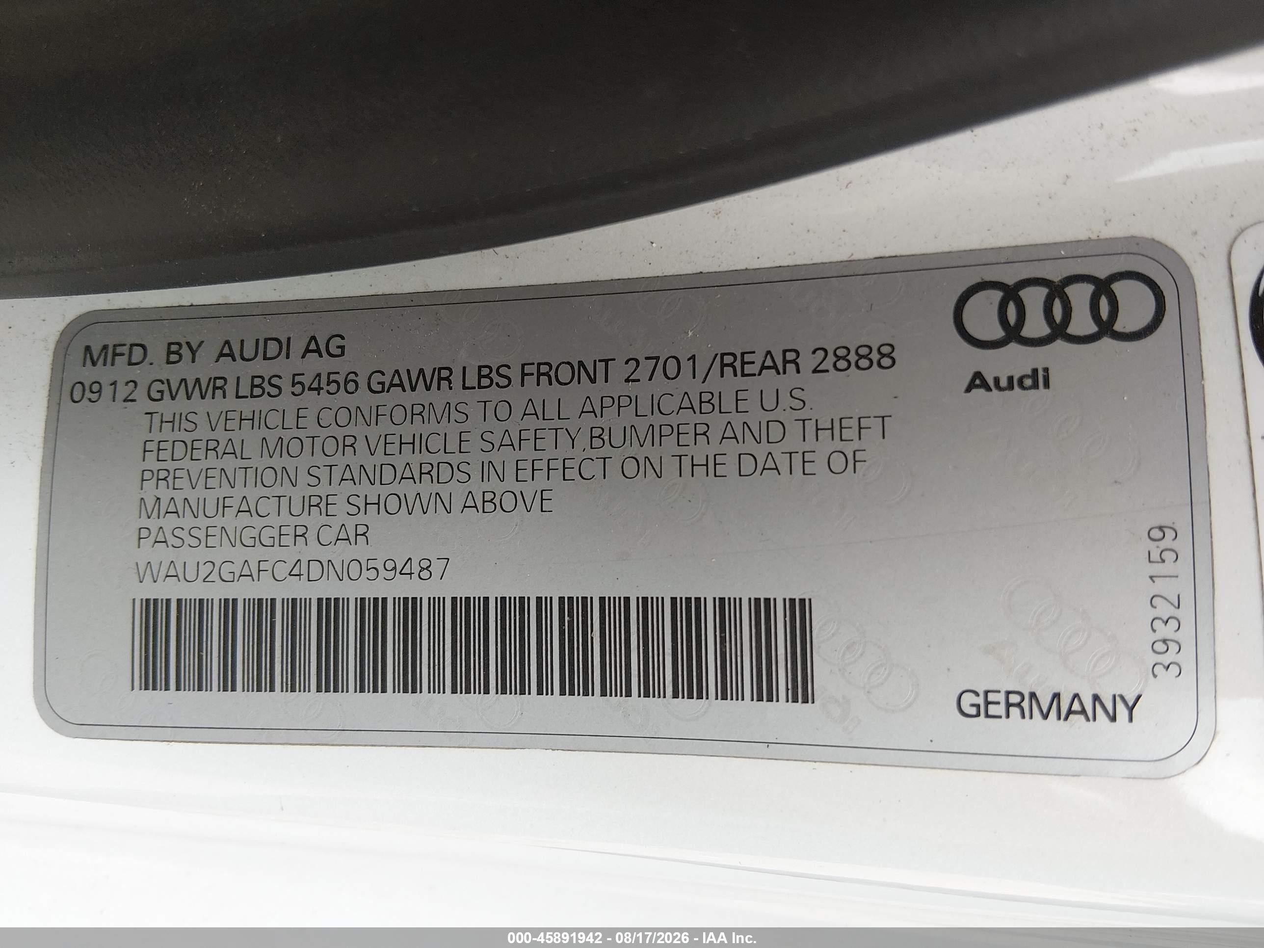 2013 Audi A7 3.0t Premium White vin: WAU2GAFC4DN059487