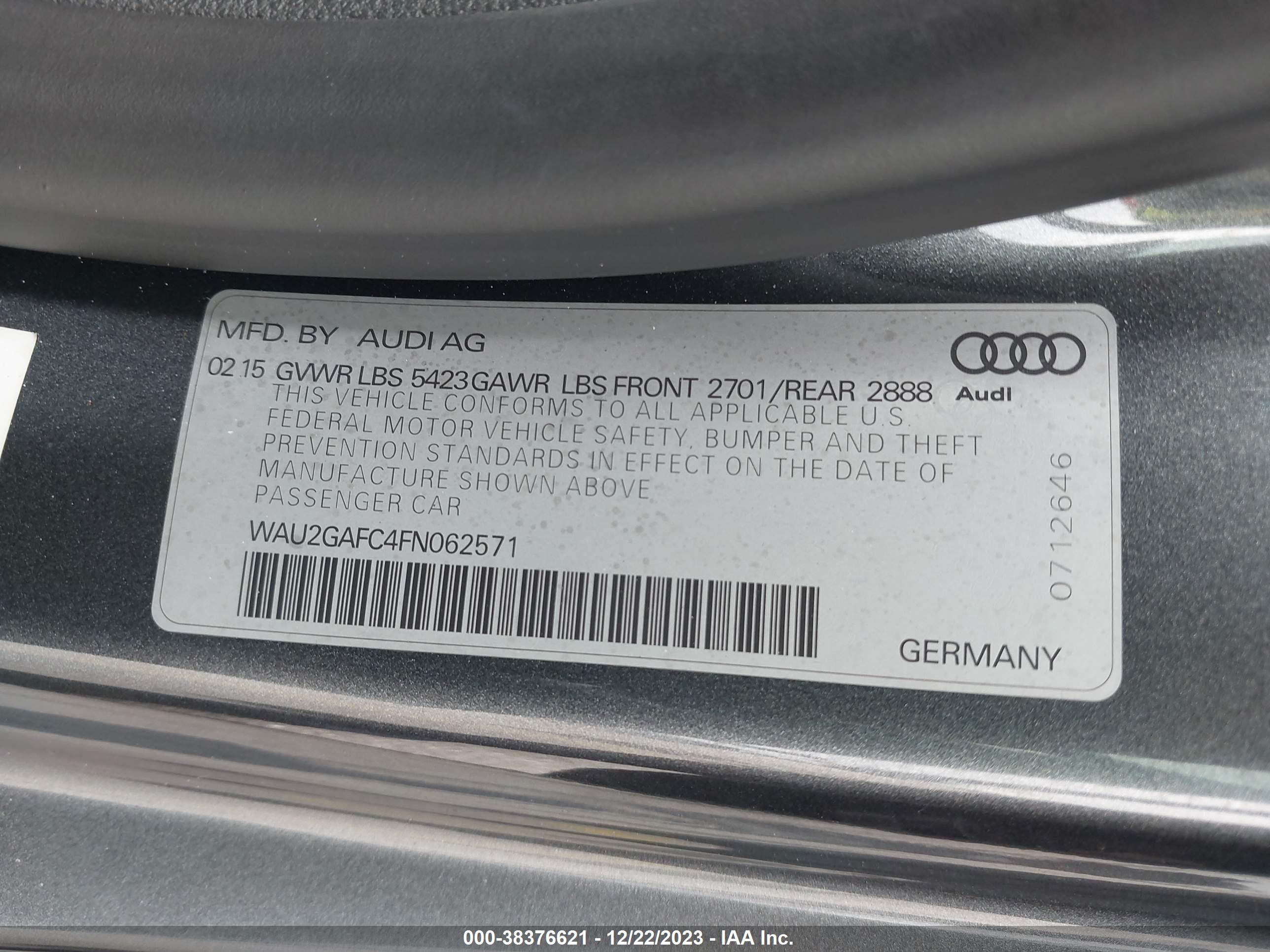 2015 Audi A7 3.0t Premium Plus Gold vin: WAU2GAFC4FN062571