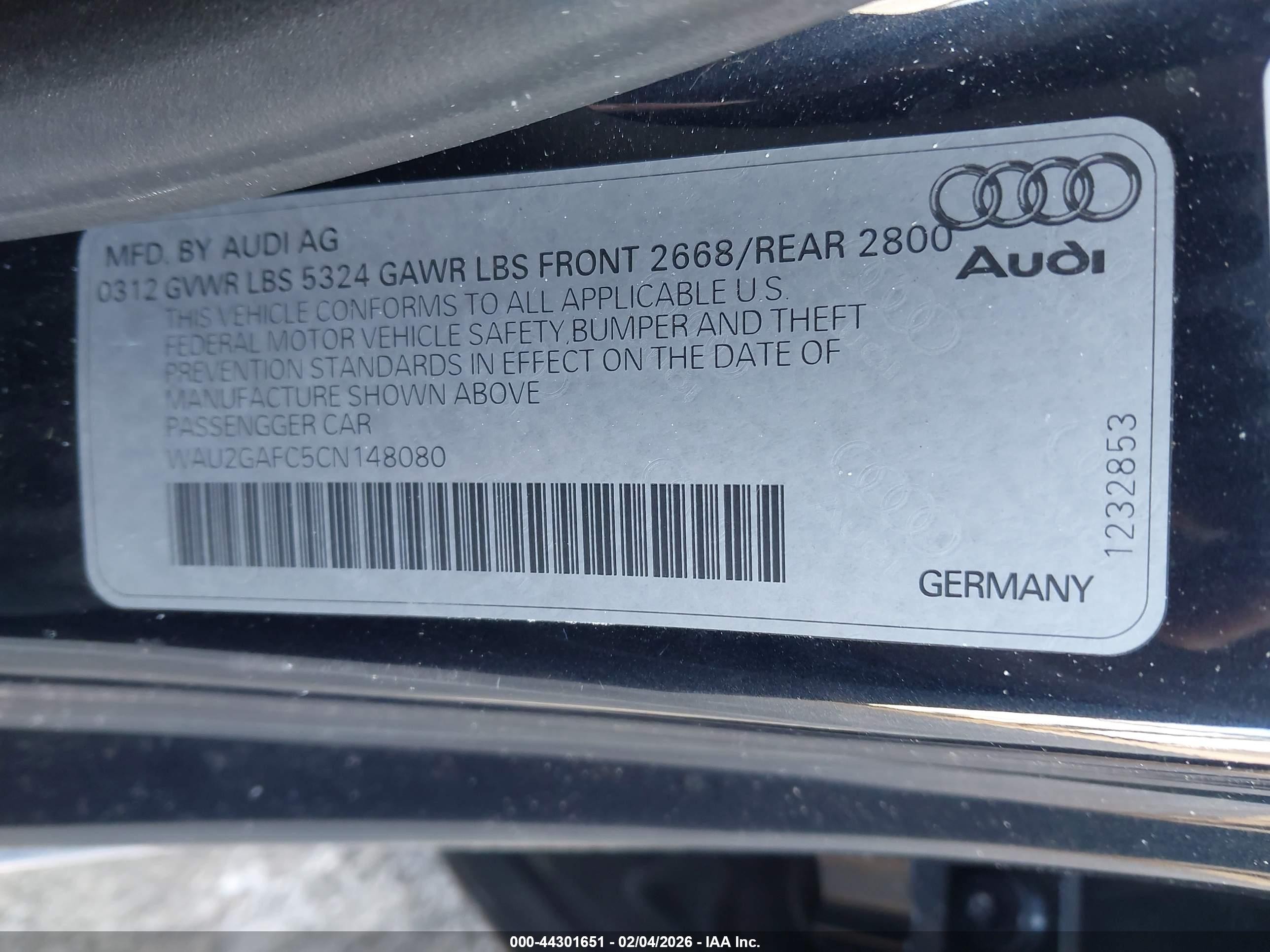 2012 Audi A7 Premium Black vin: WAU2GAFC5CN148080