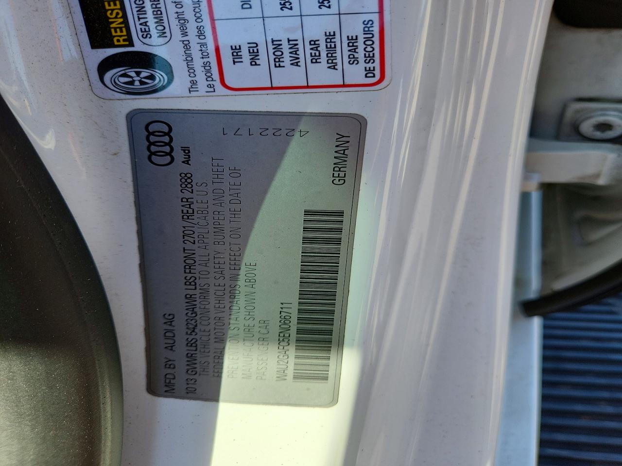 2014 Audi A7 Prestige White vin: WAU2GAFC5EN066711