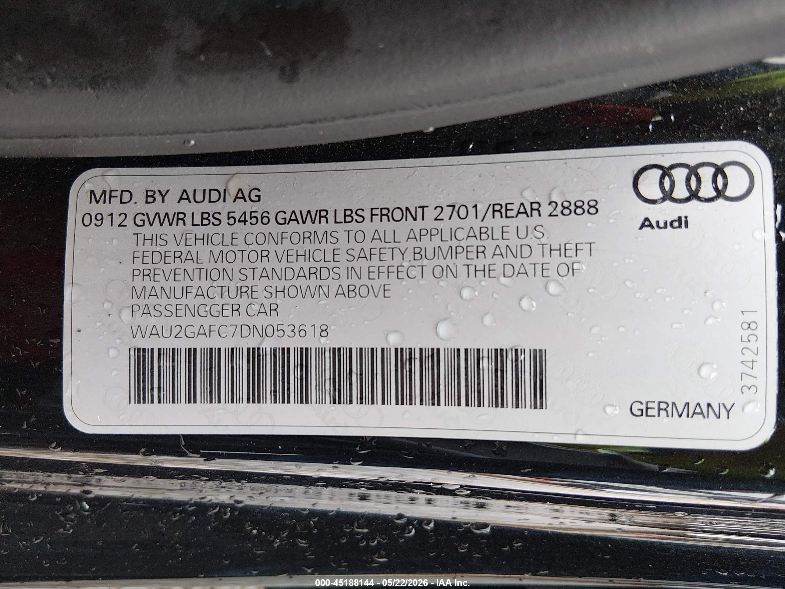 2013 Audi A7 3.0t Premium Black vin: WAU2GAFC7DN053618