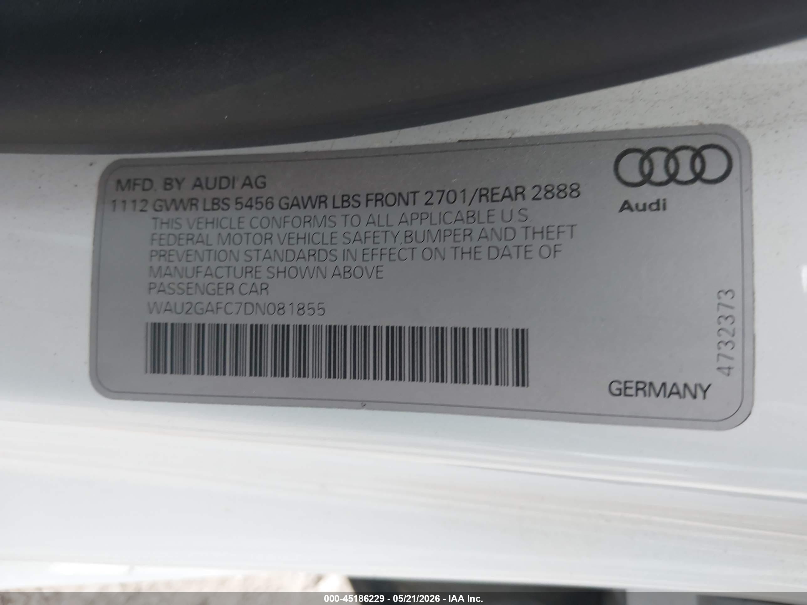 2013 Audi A7 3.0t Premium Белый vin: WAU2GAFC7DN081855