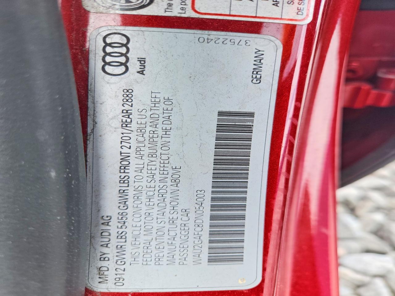 2013 Audi A7 Prestige Burgundy vin: WAU2GAFC8DN054003