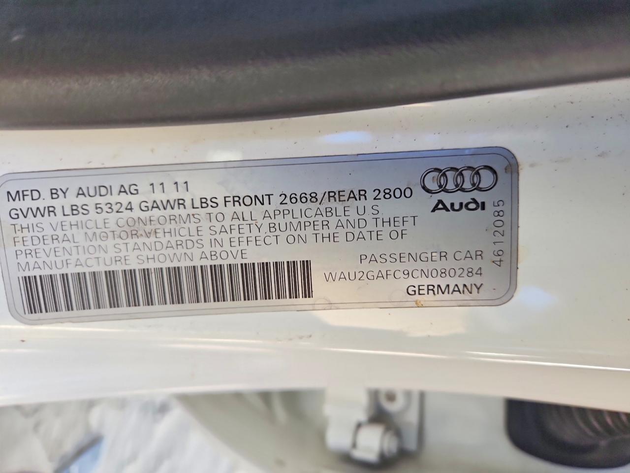 2012 Audi A7 Prestige Белый vin: WAU2GAFC9CN080284