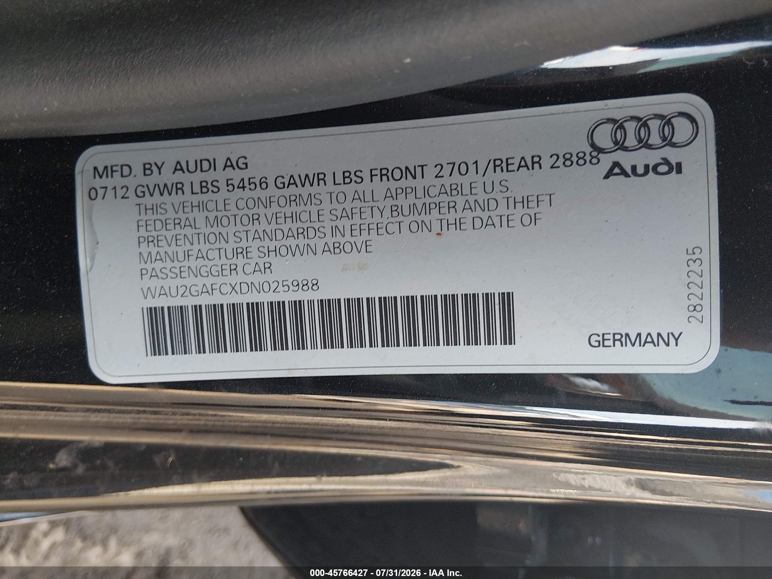 2013 Audi A7 3.0t Premium Black vin: WAU2GAFCXDN025988