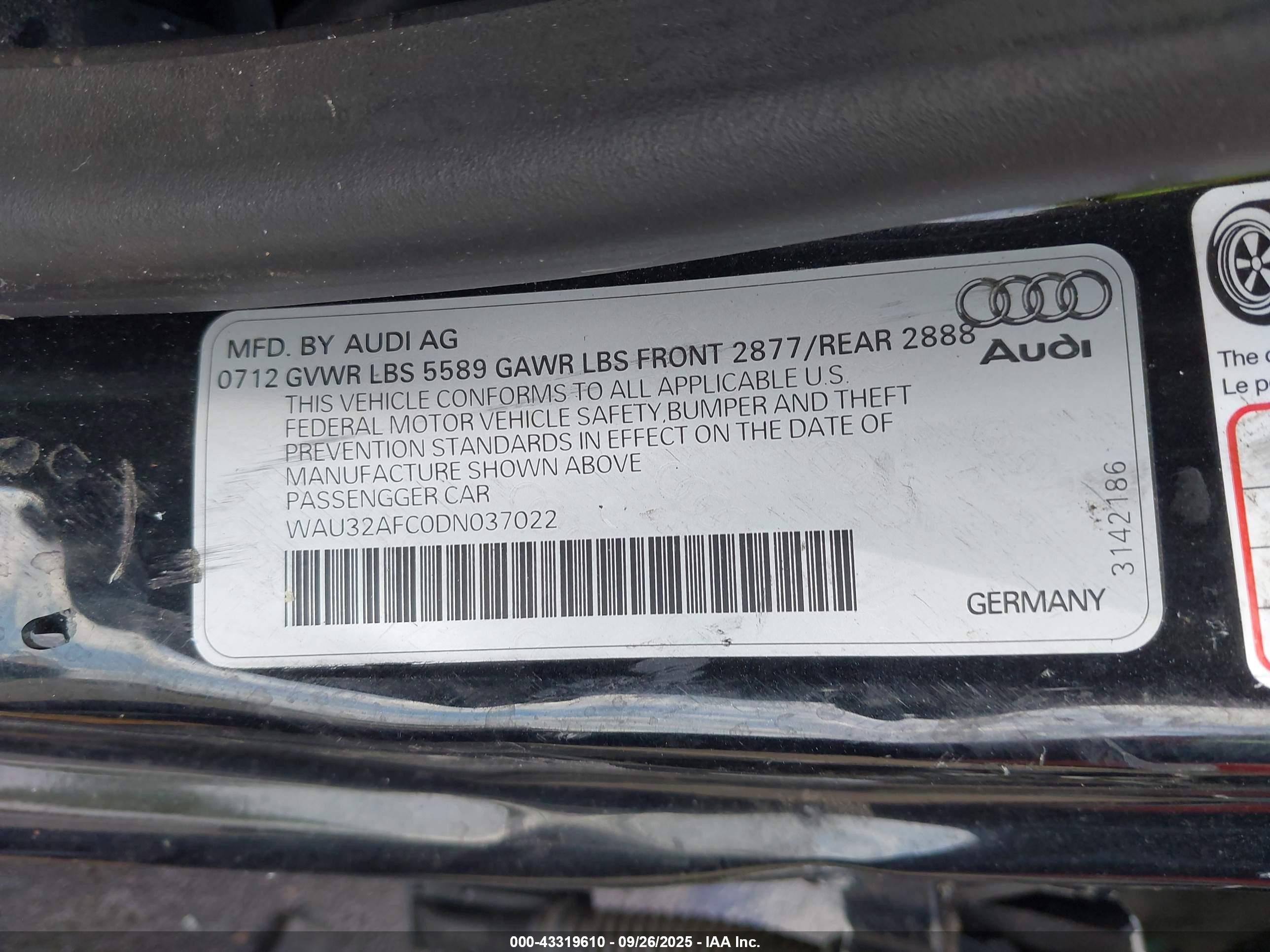 2013 Audi S7 4.0t Prestige Black vin: WAU32AFC0DN037022