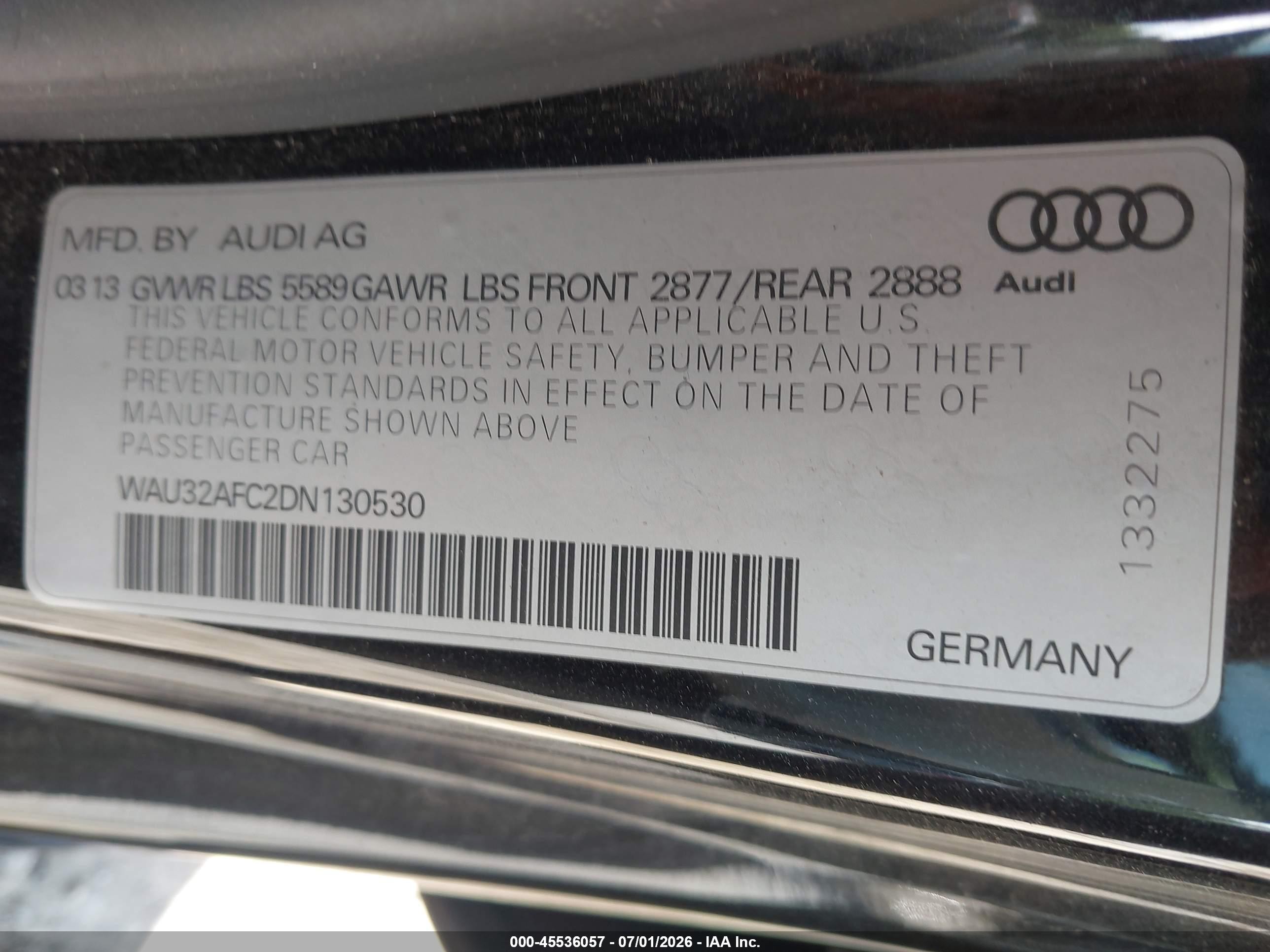 2013 Audi S7 4.0t Prestige Black vin: WAU32AFC2DN130530