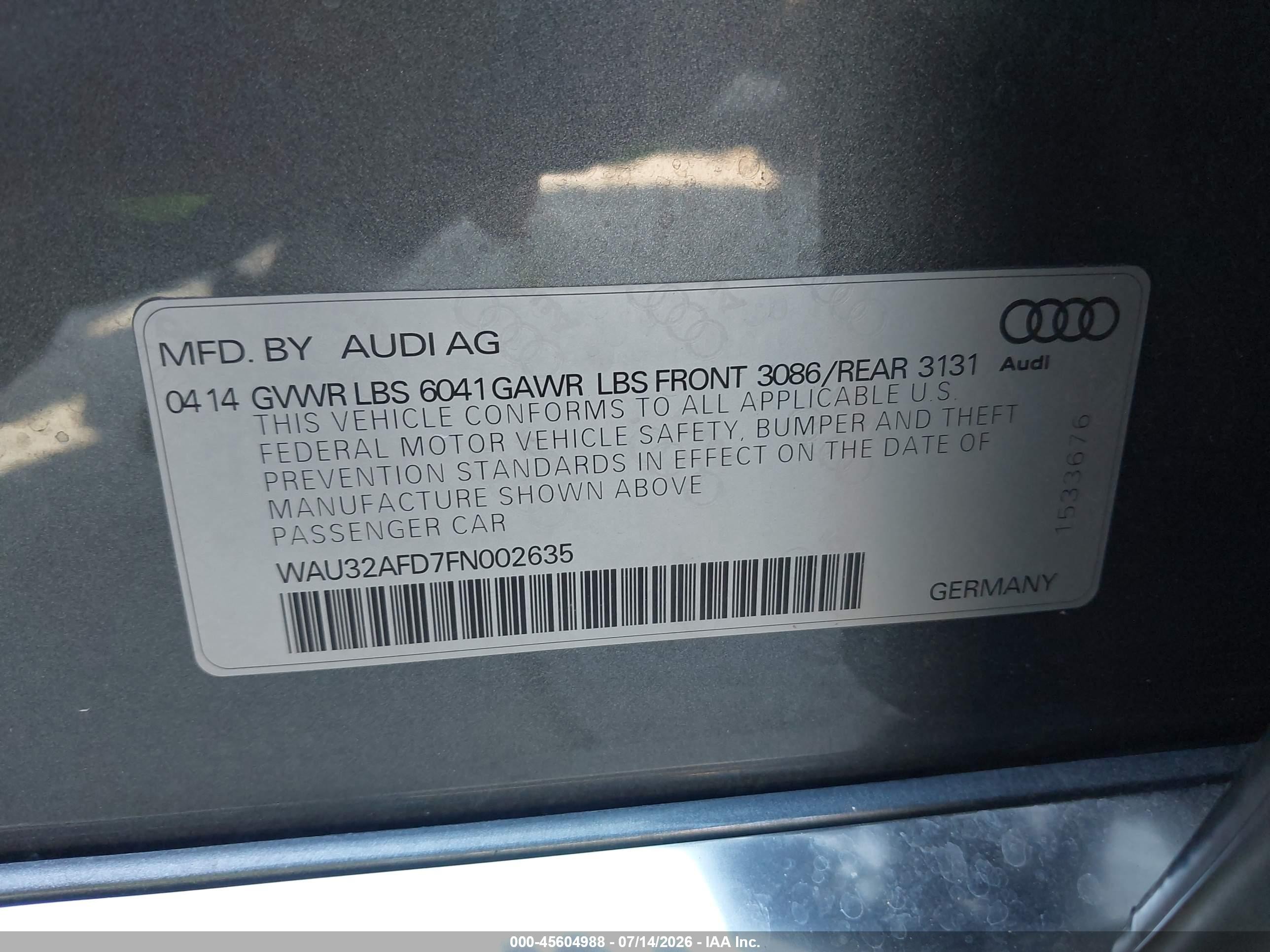 2015 Audi A8 L 4.0t Gray vin: WAU32AFD7FN002635
