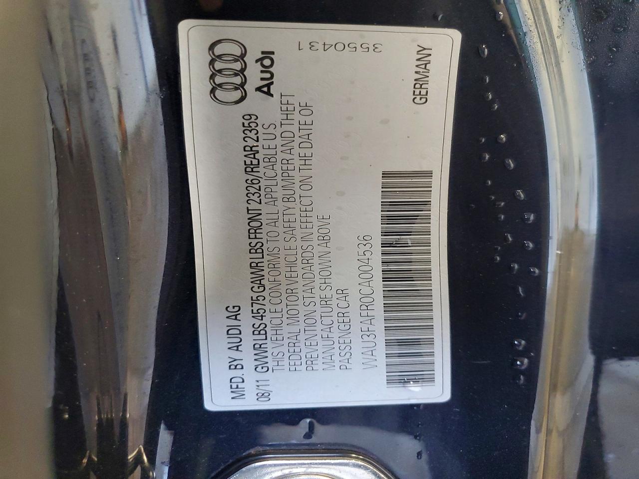 2012 Audi A5 Prestige Charcoal vin: WAU3FAFR0CA004536