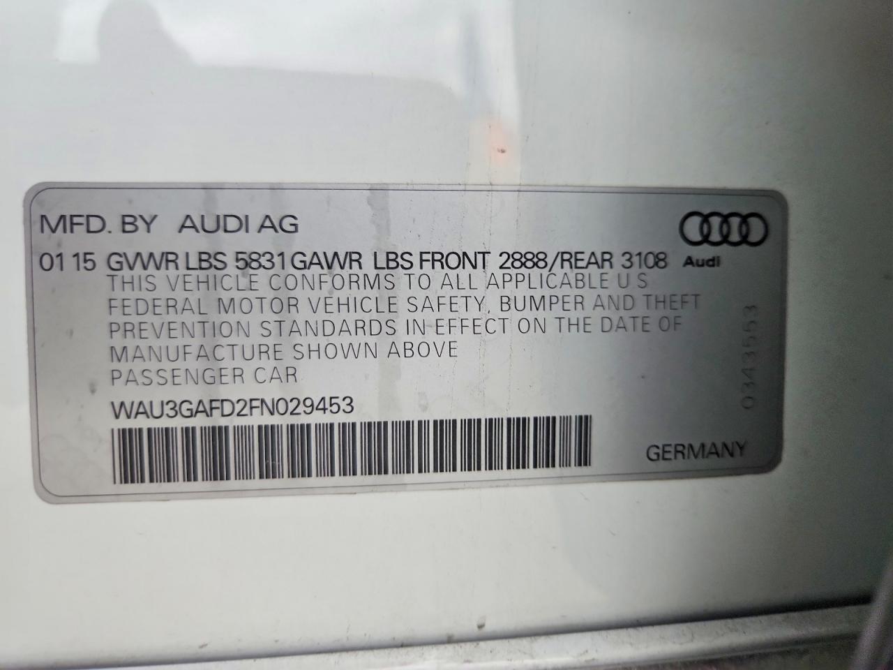 2015 Audi A8 L Quattro White vin: WAU3GAFD2FN029453