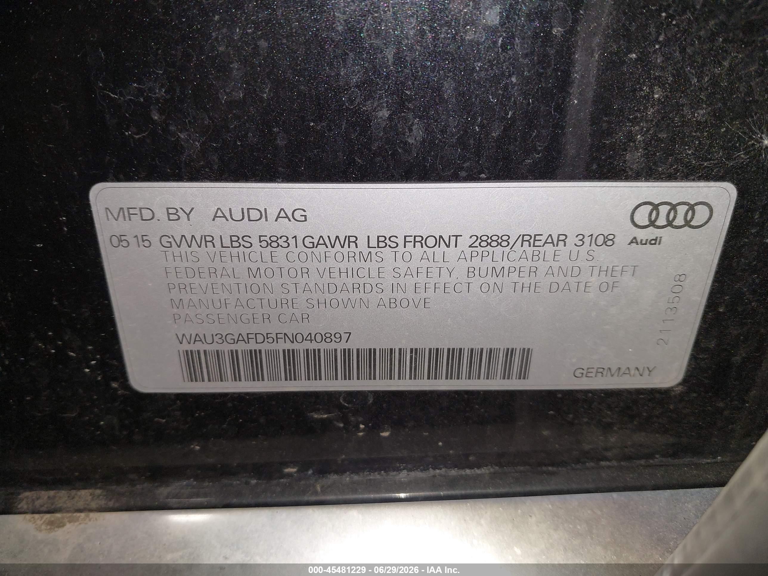 2015 Audi A8 L 3.0t Black vin: WAU3GAFD5FN040897