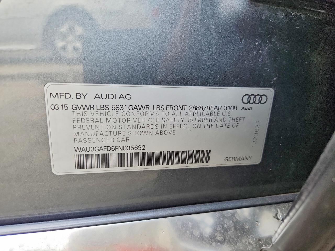 2015 Audi A8 L Quattro Gray vin: WAU3GAFD6FN035692