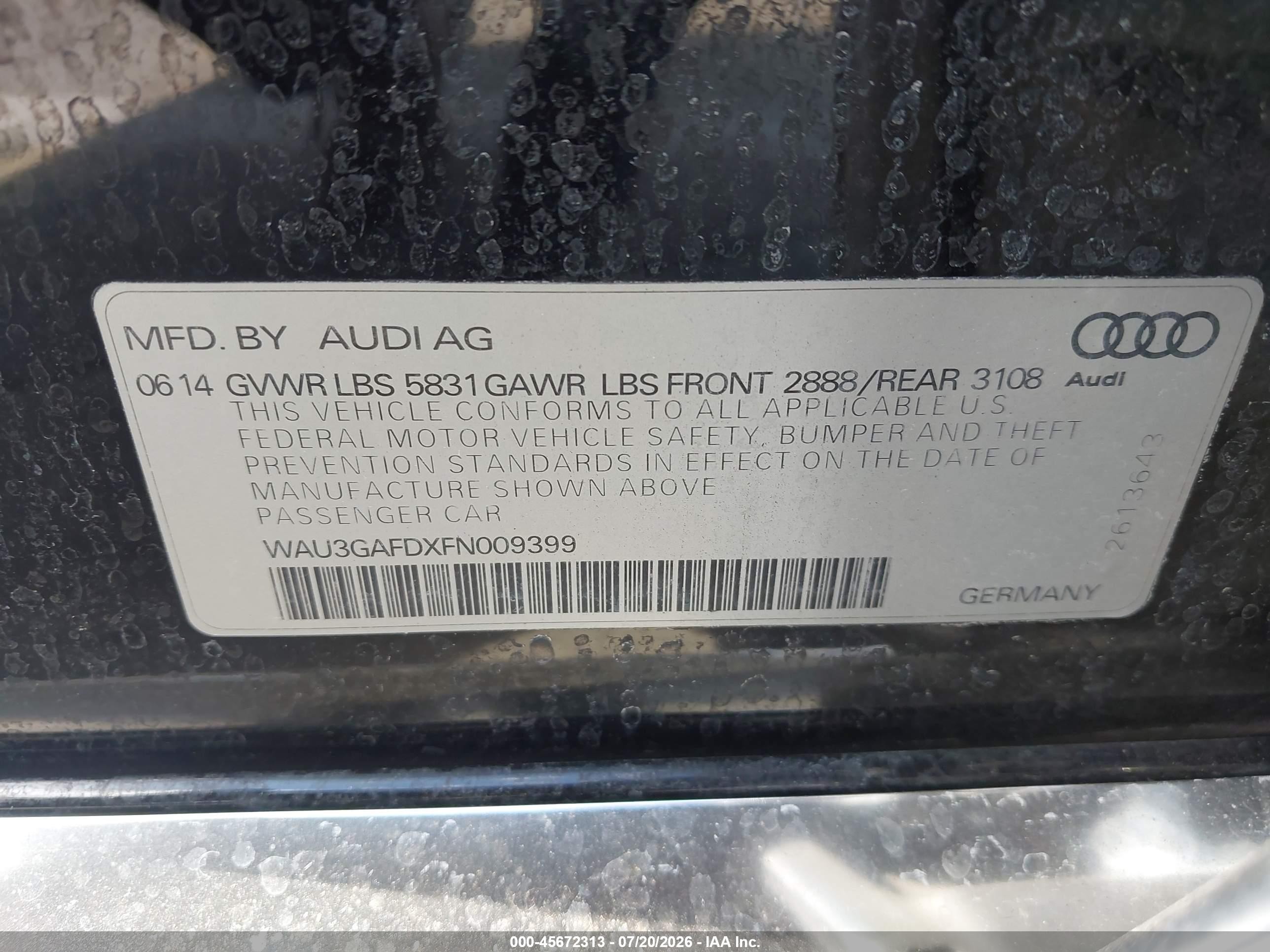 2015 Audi A8 L 3.0t Black vin: WAU3GAFDXFN009399
