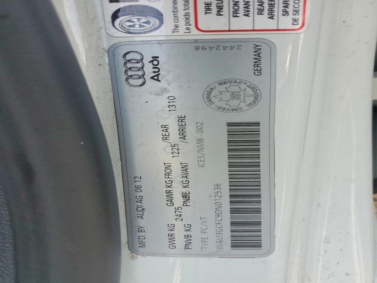 2013 Audi A7 Premium Plus White vin: WAU3GCFC9DN012536