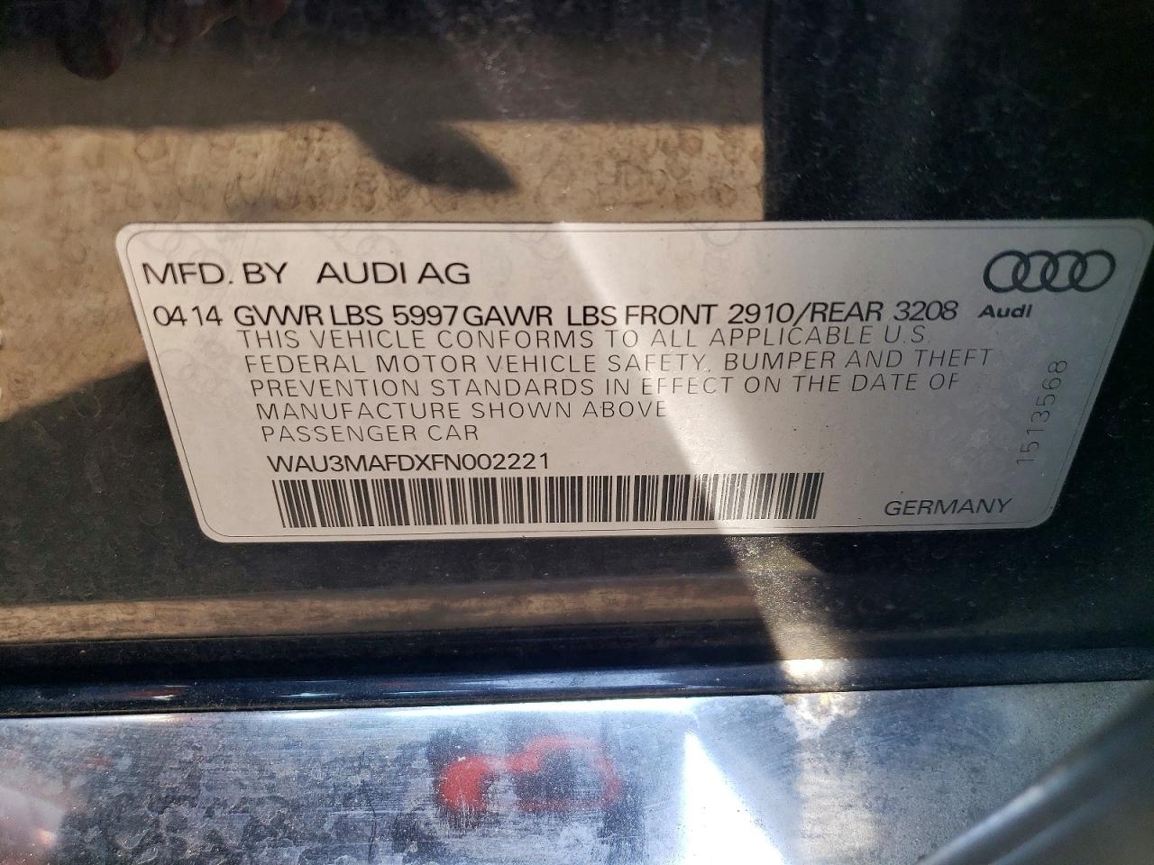 2015 Audi A8 L Tdi Quattro Black vin: WAU3MAFDXFN002221