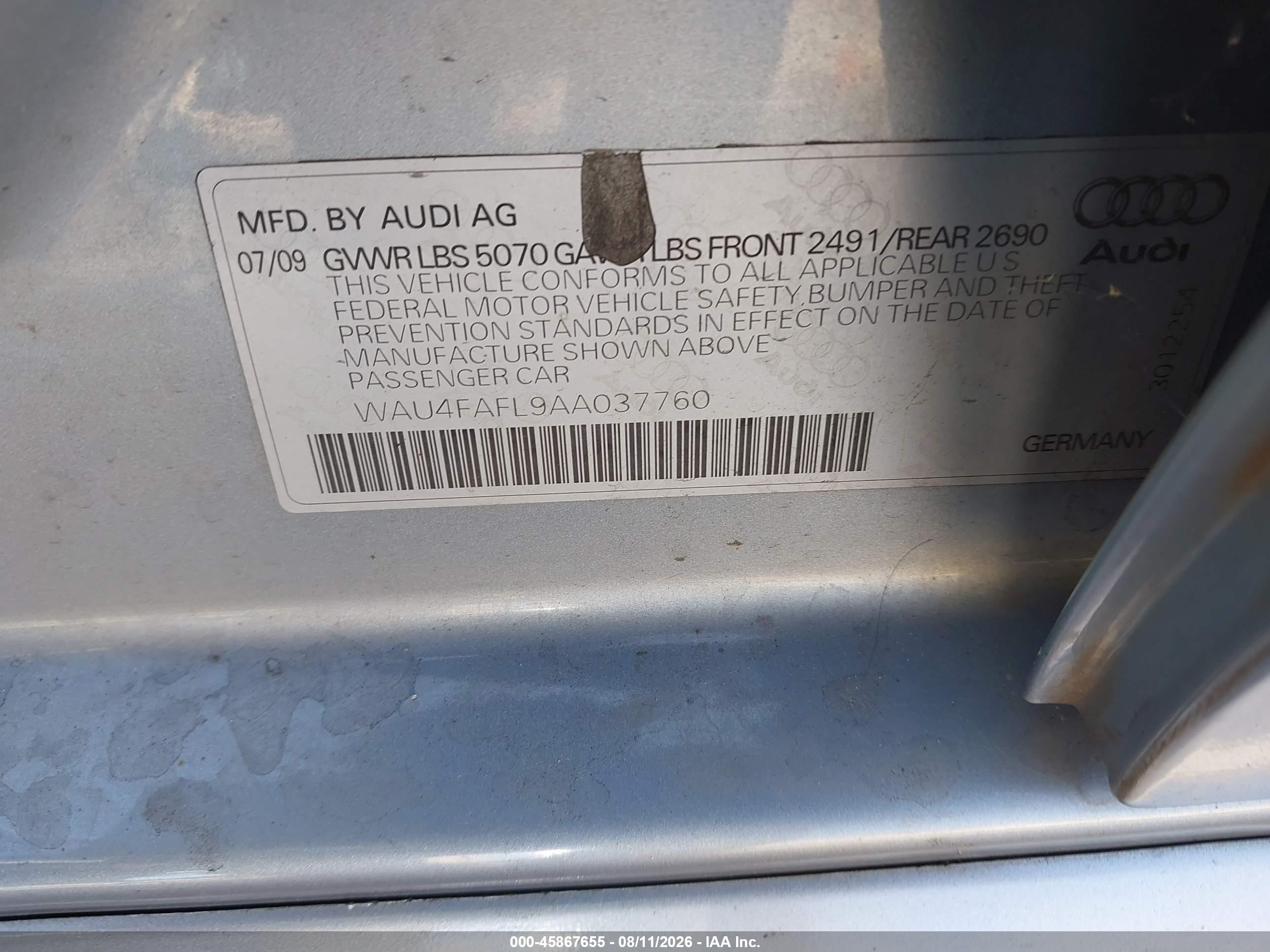 2010 Audi A4 2.0t Premium Gray vin: WAU4FAFL9AA037760
