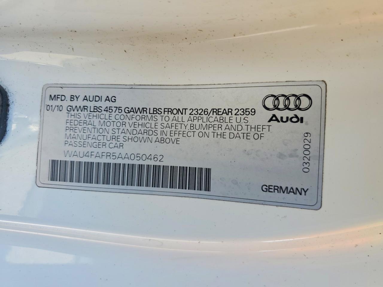 2010 Audi A5 Prestige White vin: WAU4FAFR5AA050462