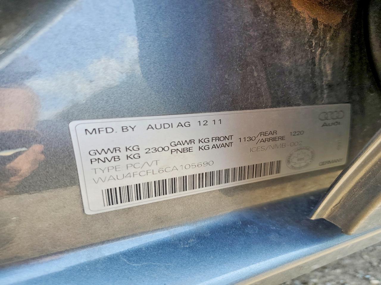 2012 Audi A4 Prestige Gray vin: WAU4FCFL6CA105690