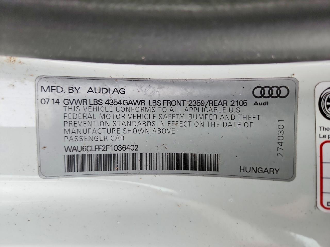 2015 Audi A3 Premium Белый vin: WAU6CLFF2F1036402
