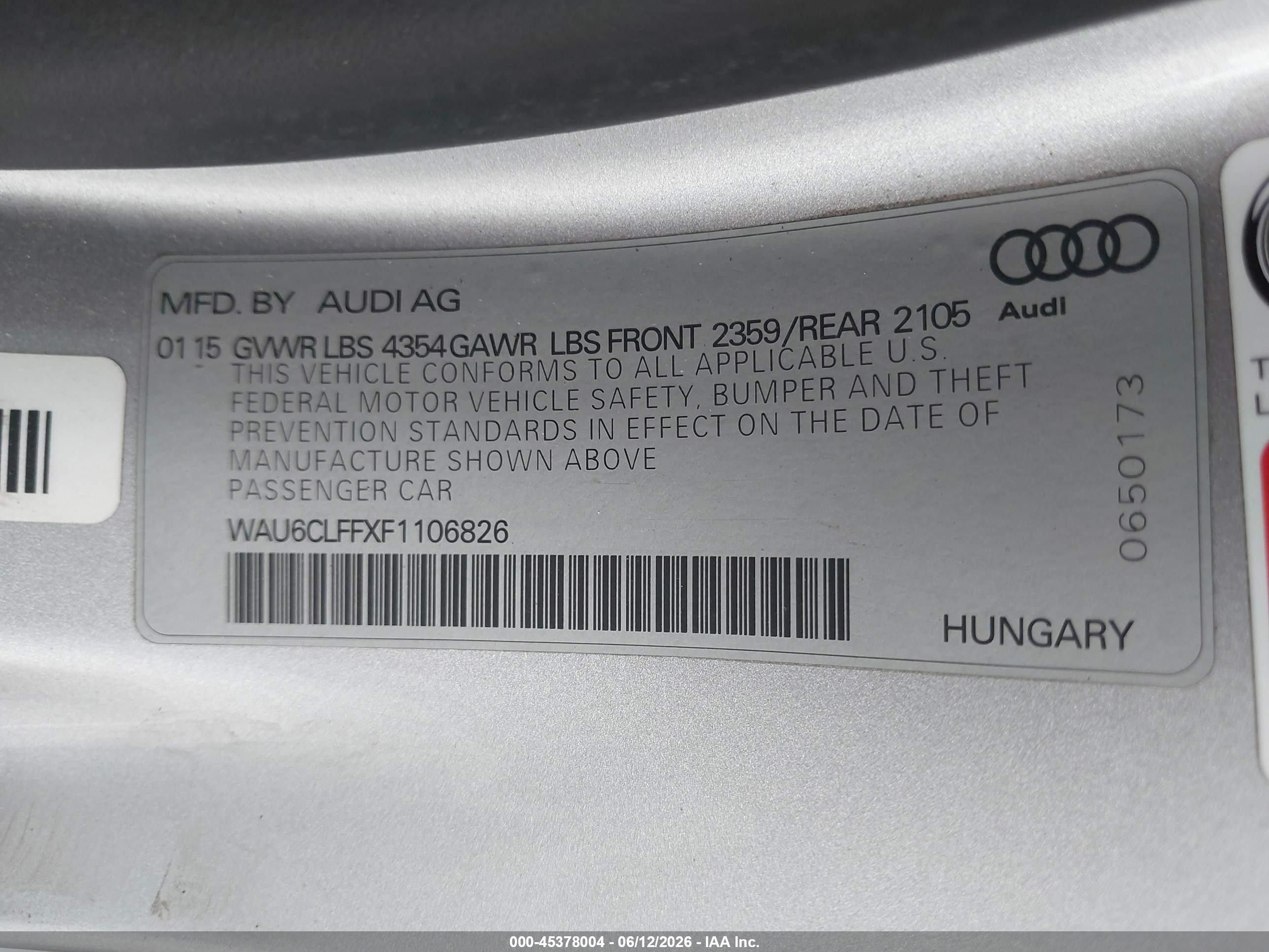 2015 Audi A3 1.8t Premium Silver vin: WAU6CLFFXF1106826