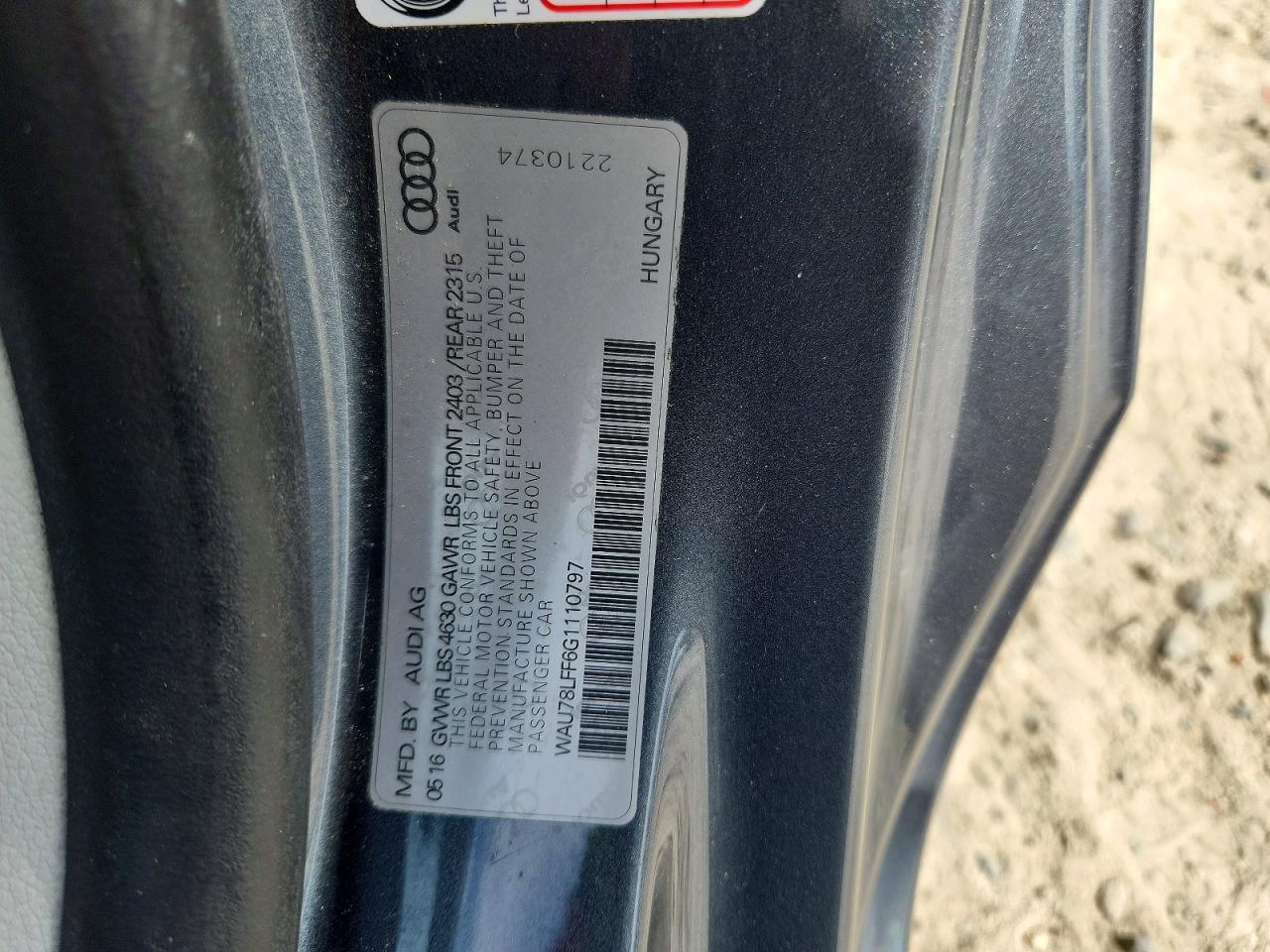 2016 Audi A3 Premium Gray vin: WAU78LFF6G1110797