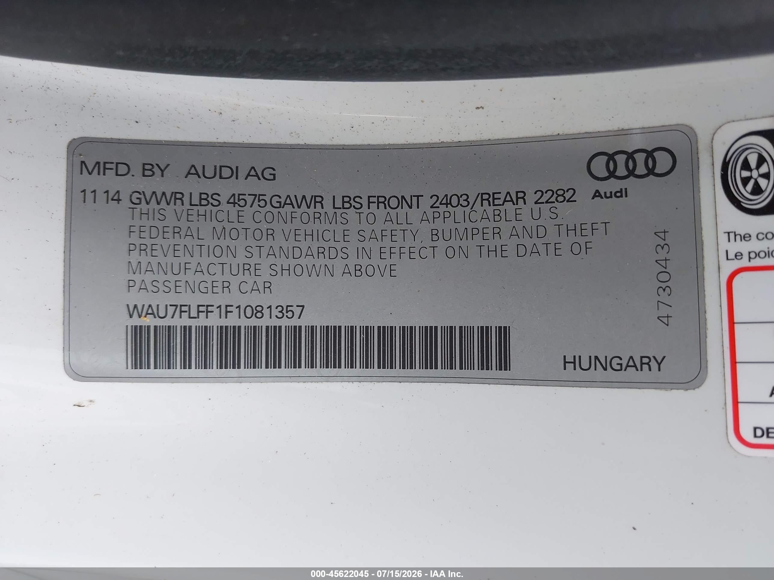 2015 Audi A3 2.0t Premium White vin: WAU7FLFF1F1081357