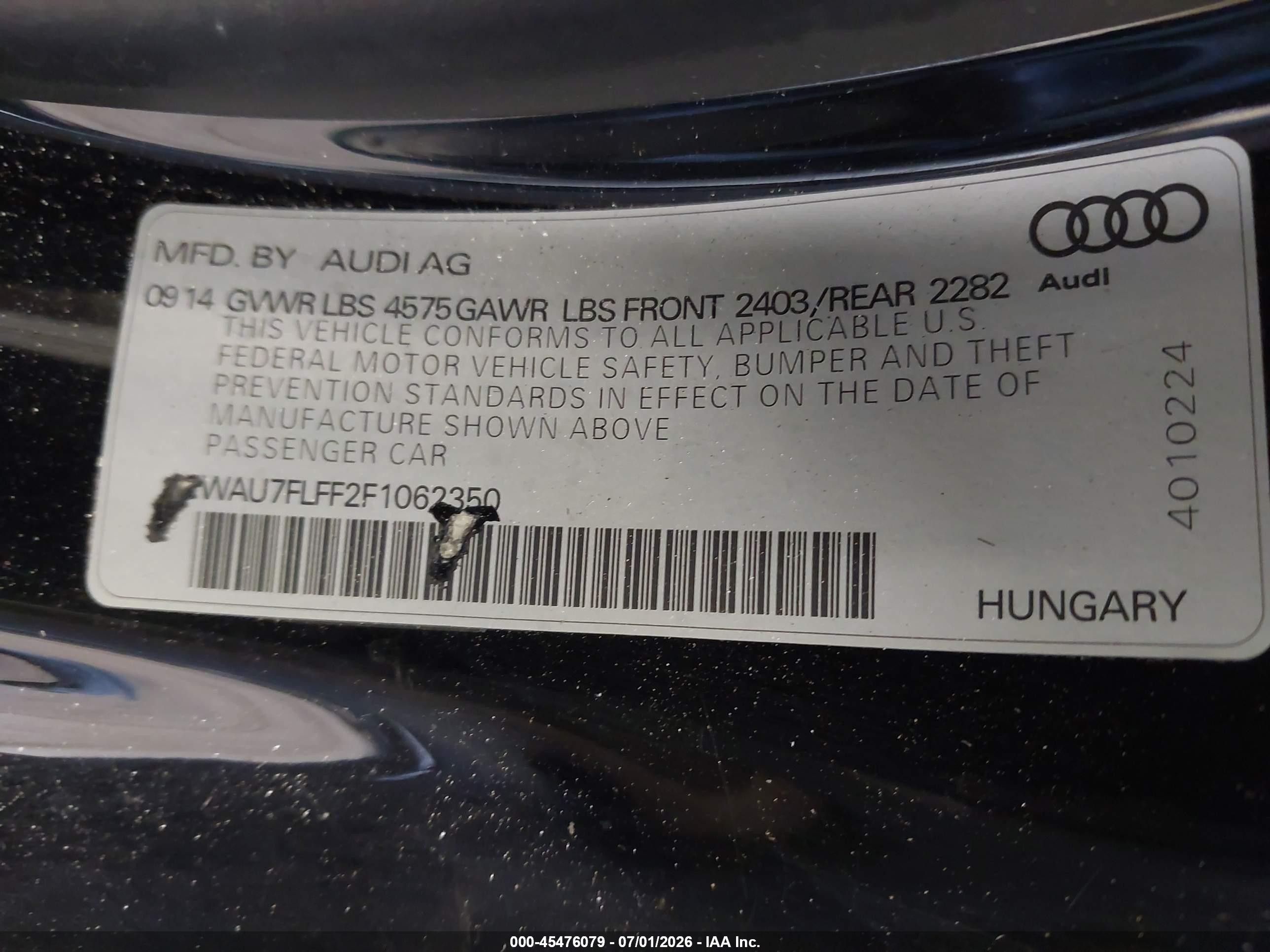 2015 Audi A3 2.0t Premium Black vin: WAU7FLFF2F1062350