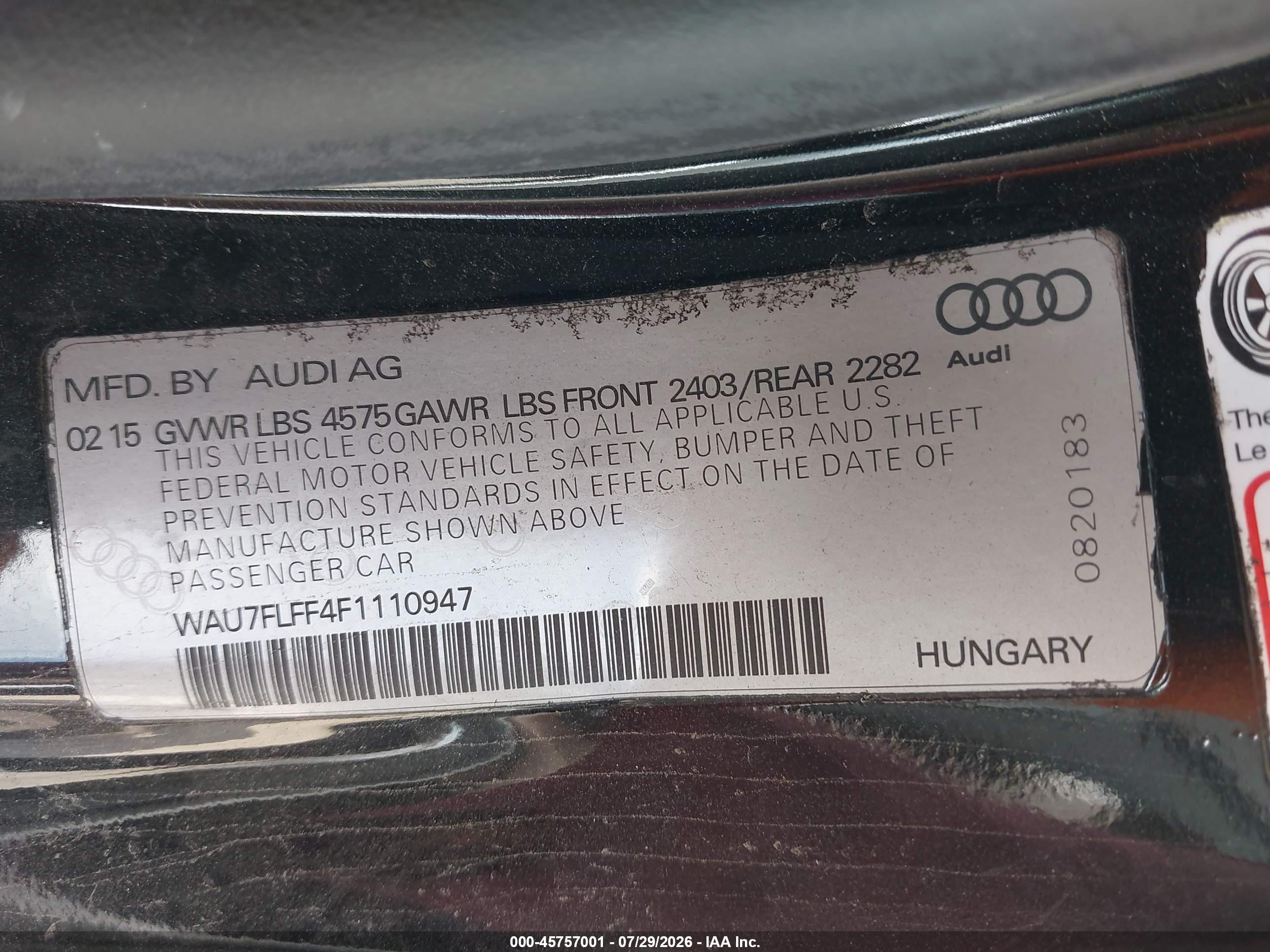 2015 Audi A3 2.0t Premium Black vin: WAU7FLFF4F1110947