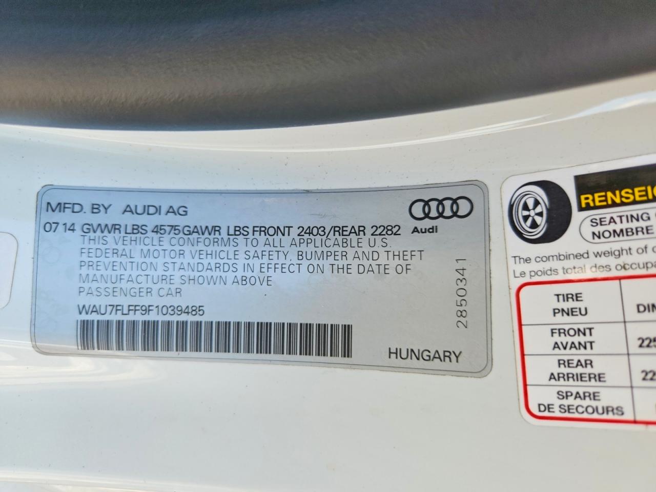2015 Audi A3 Premium White vin: WAU7FLFF9F1039485