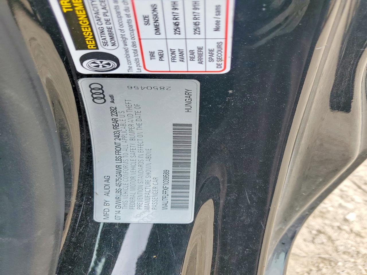 2015 Audi A3 Premium Black vin: WAU7FLFFXF1039589