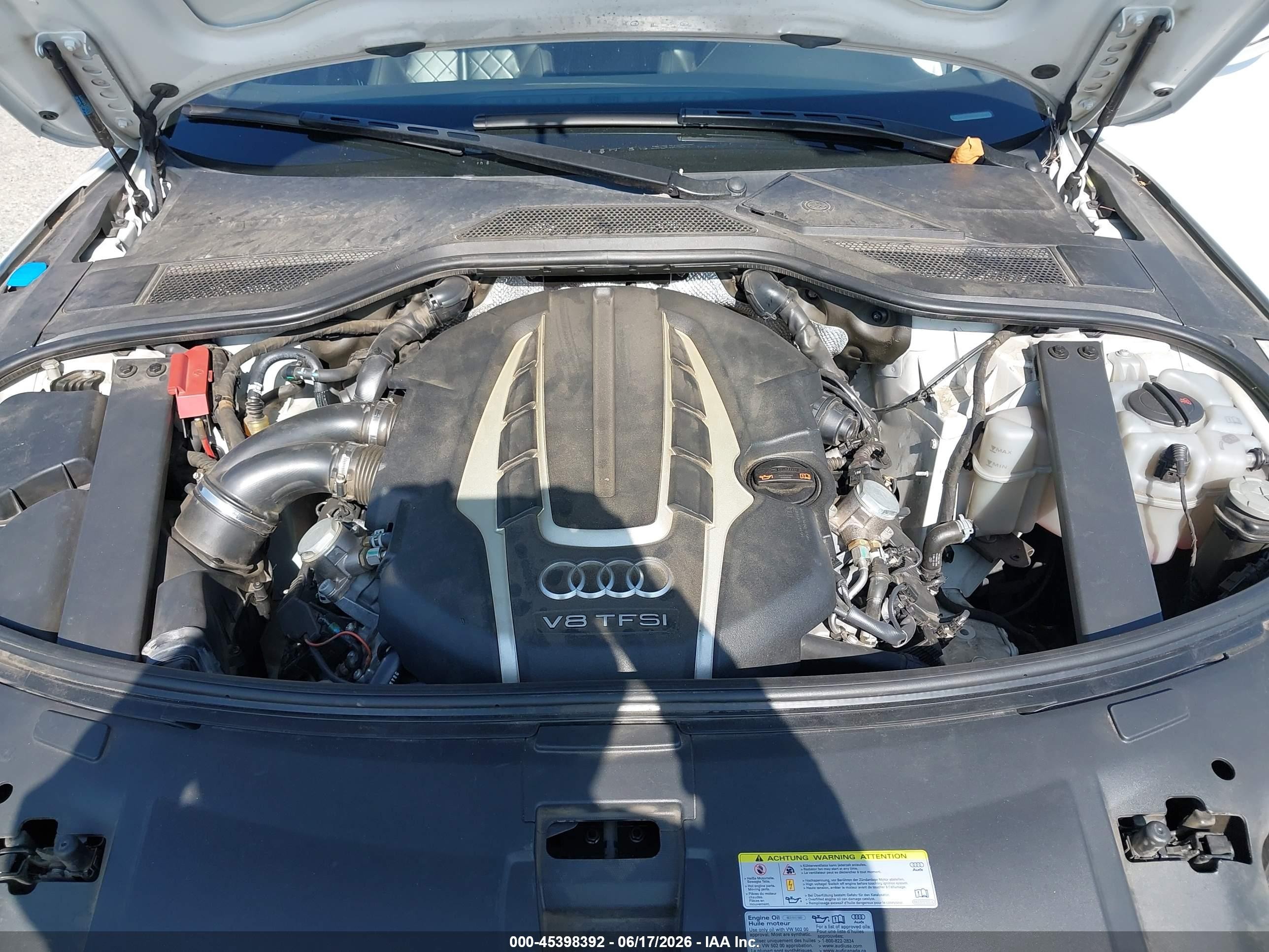 2013 Audi A8 4.0t White vin: WAUA2AFD6DN016997