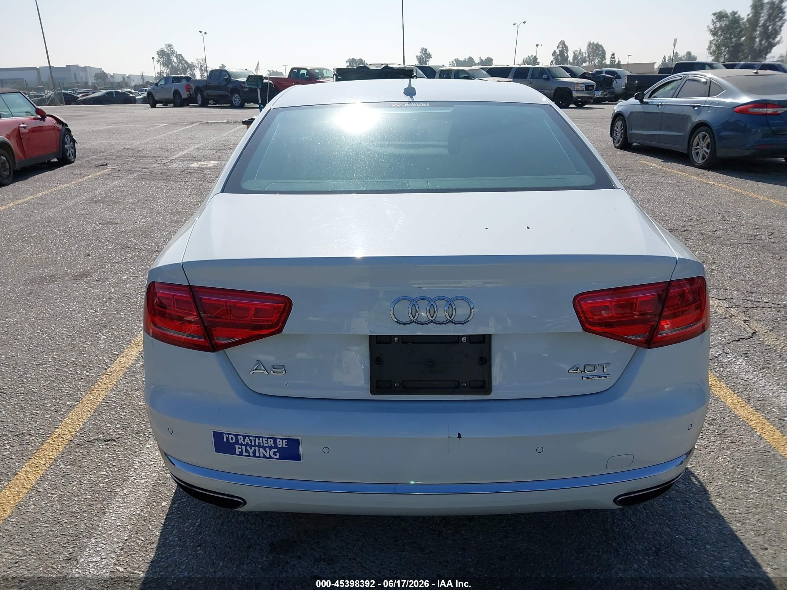 2013 Audi A8 4.0t White vin: WAUA2AFD6DN016997
