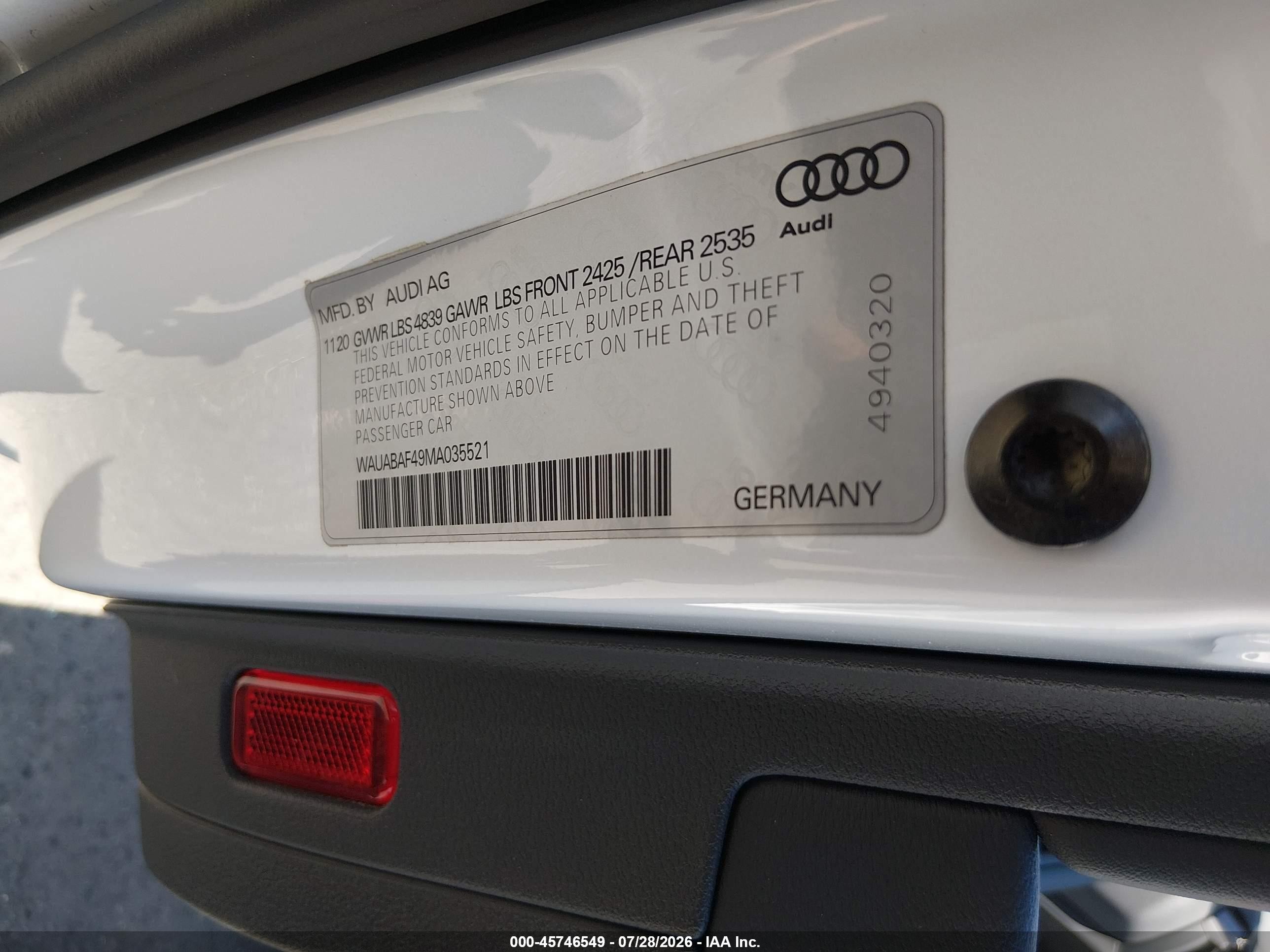 2021 Audi A4 Premium 40 Tfsi Quattro S Tronic Белый vin: WAUABAF49MA035521