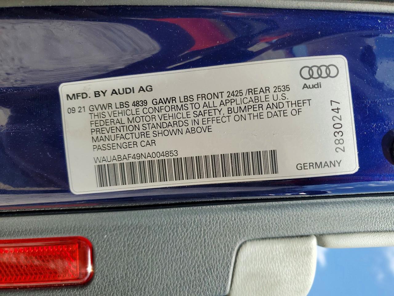2022 Audi A4 Premium 40 Blue vin: WAUABAF49NA004853
