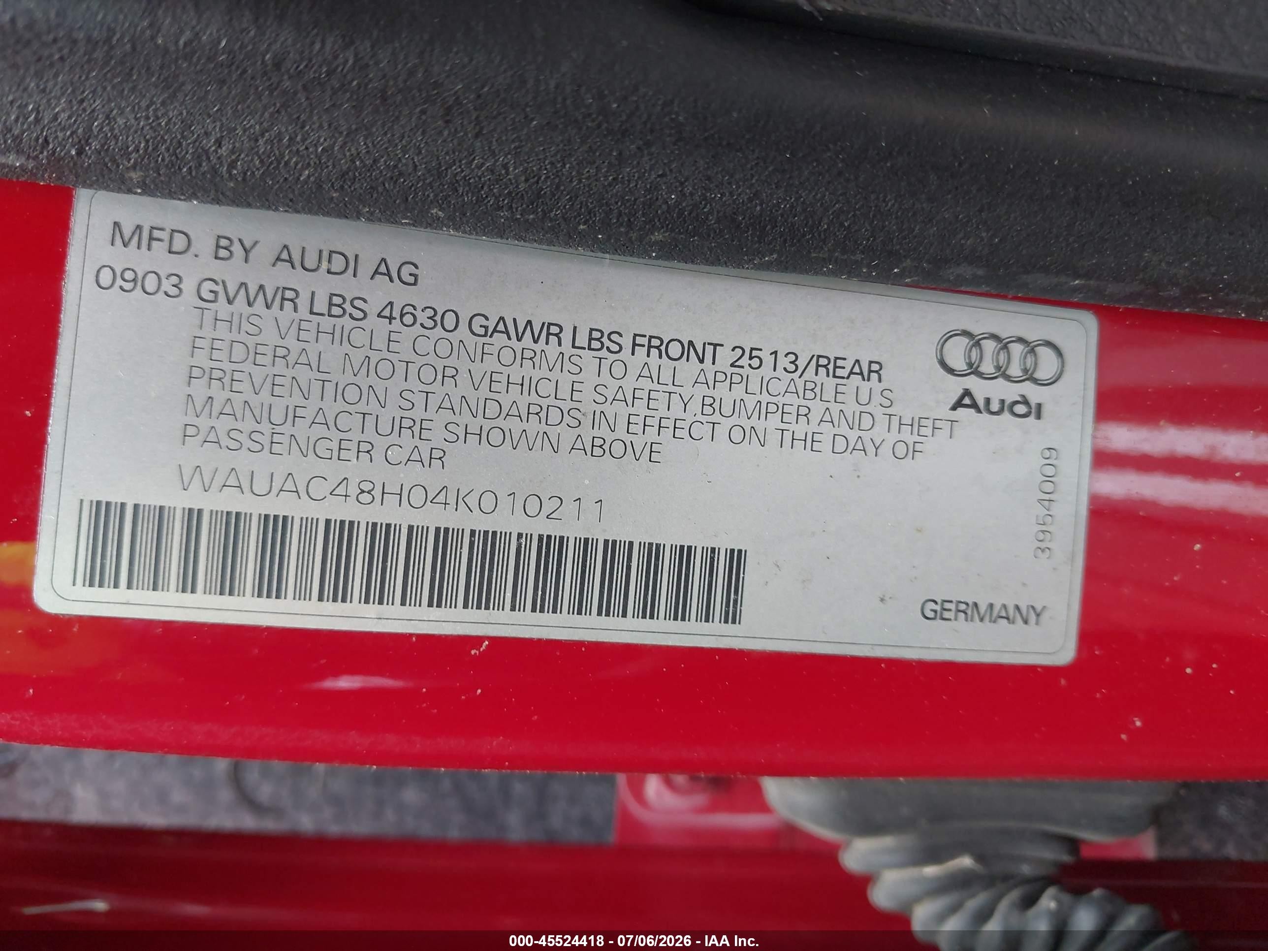2004 Audi A4 1.8t Red vin: WAUAC48H04K010211