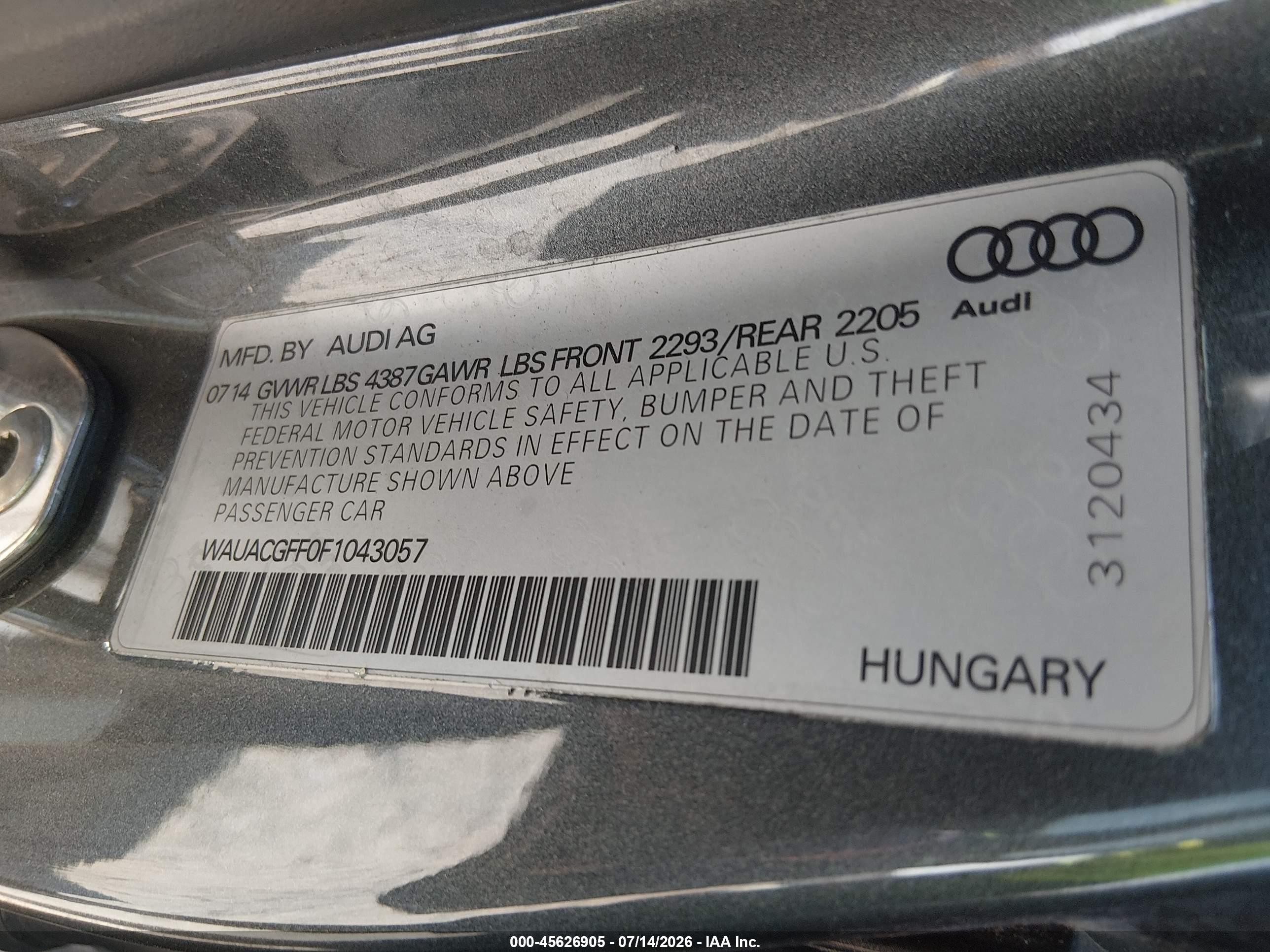 2015 Audi A3 1.8t Premium Black vin: WAUACGFF0F1043057