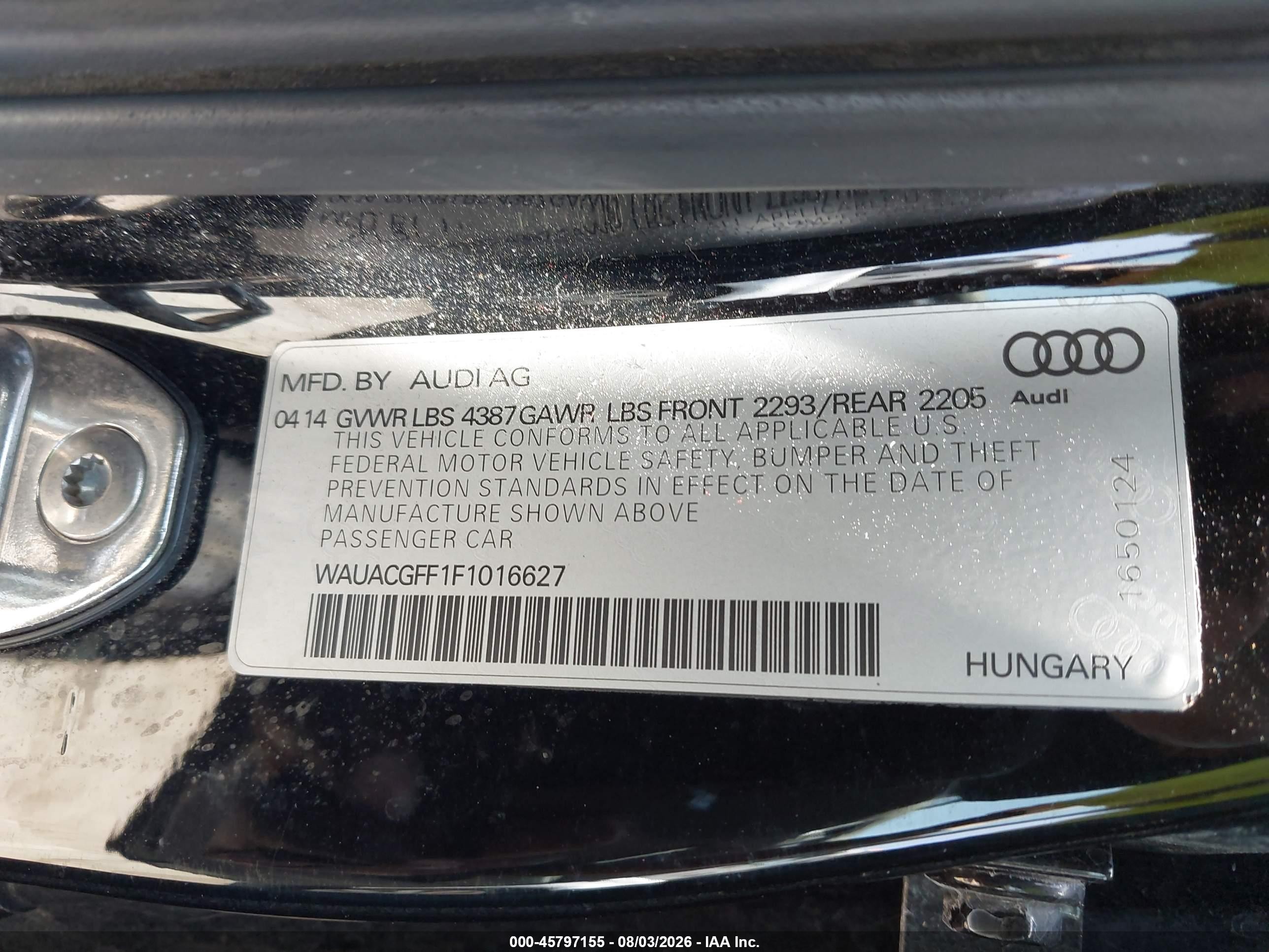 2015 Audi A3 1.8t Premium Black vin: WAUACGFF1F1016627