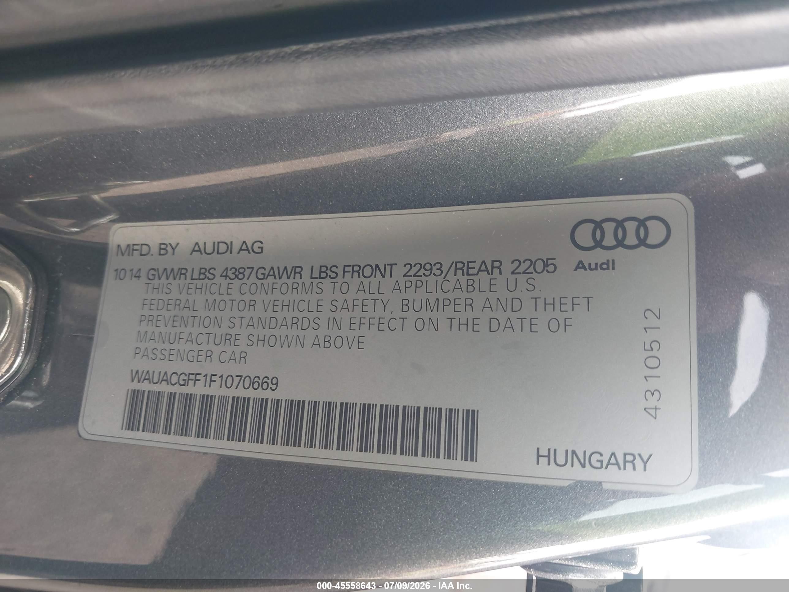 2015 Audi A3 1.8t Premium Green vin: WAUACGFF1F1070669