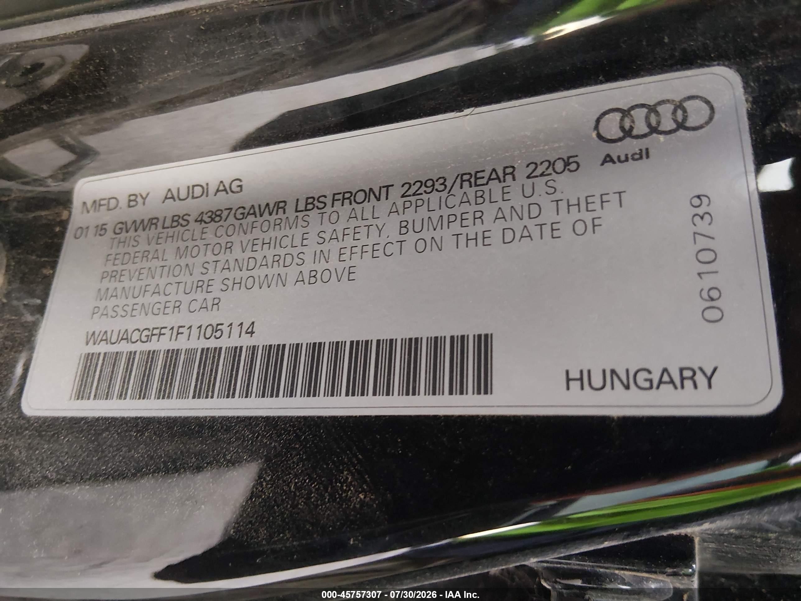 2015 Audi A3 1.8t Premium Black vin: WAUACGFF1F1105114