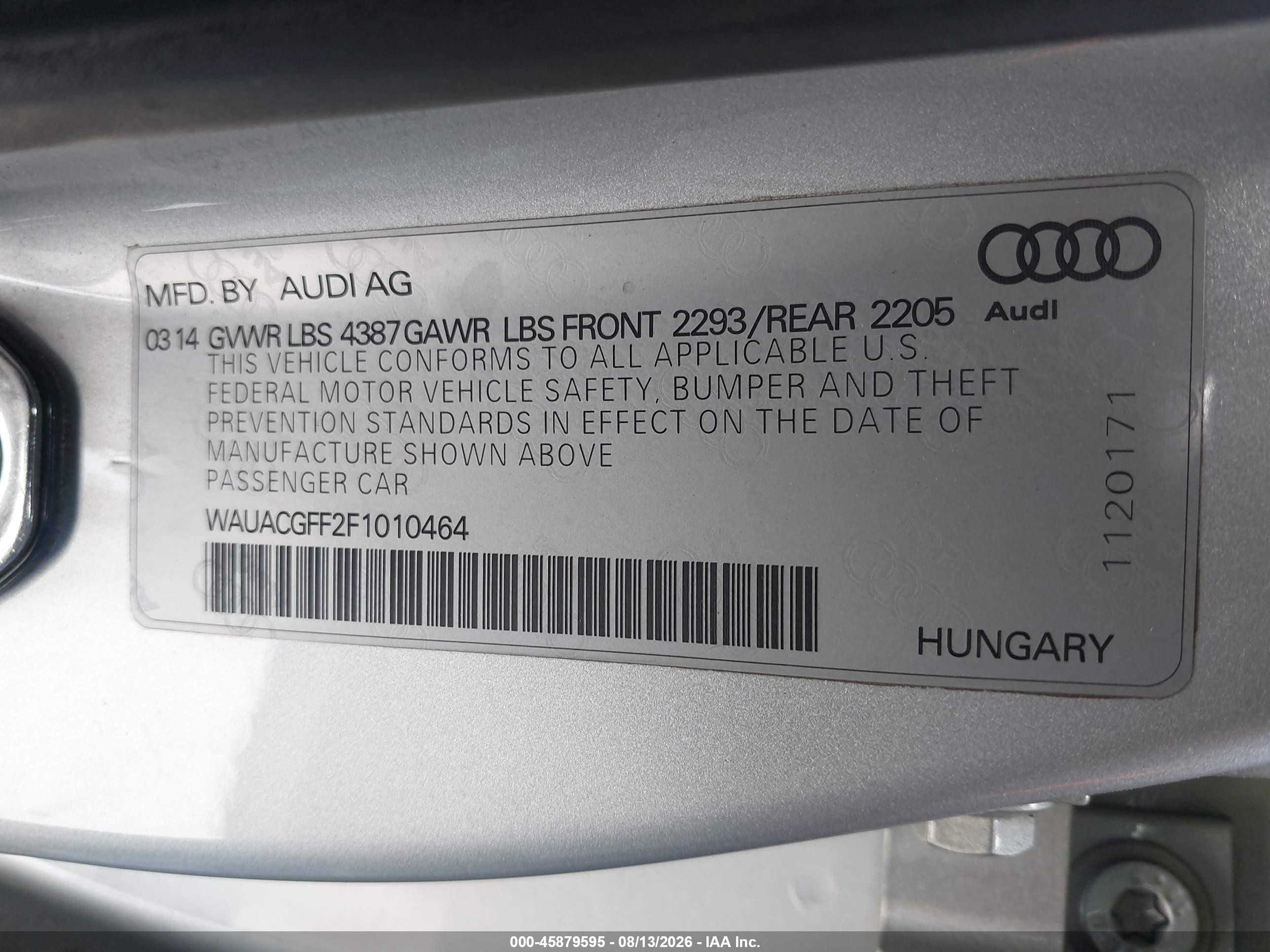 2015 Audi A3 1.8t Premium Silver vin: WAUACGFF2F1010464