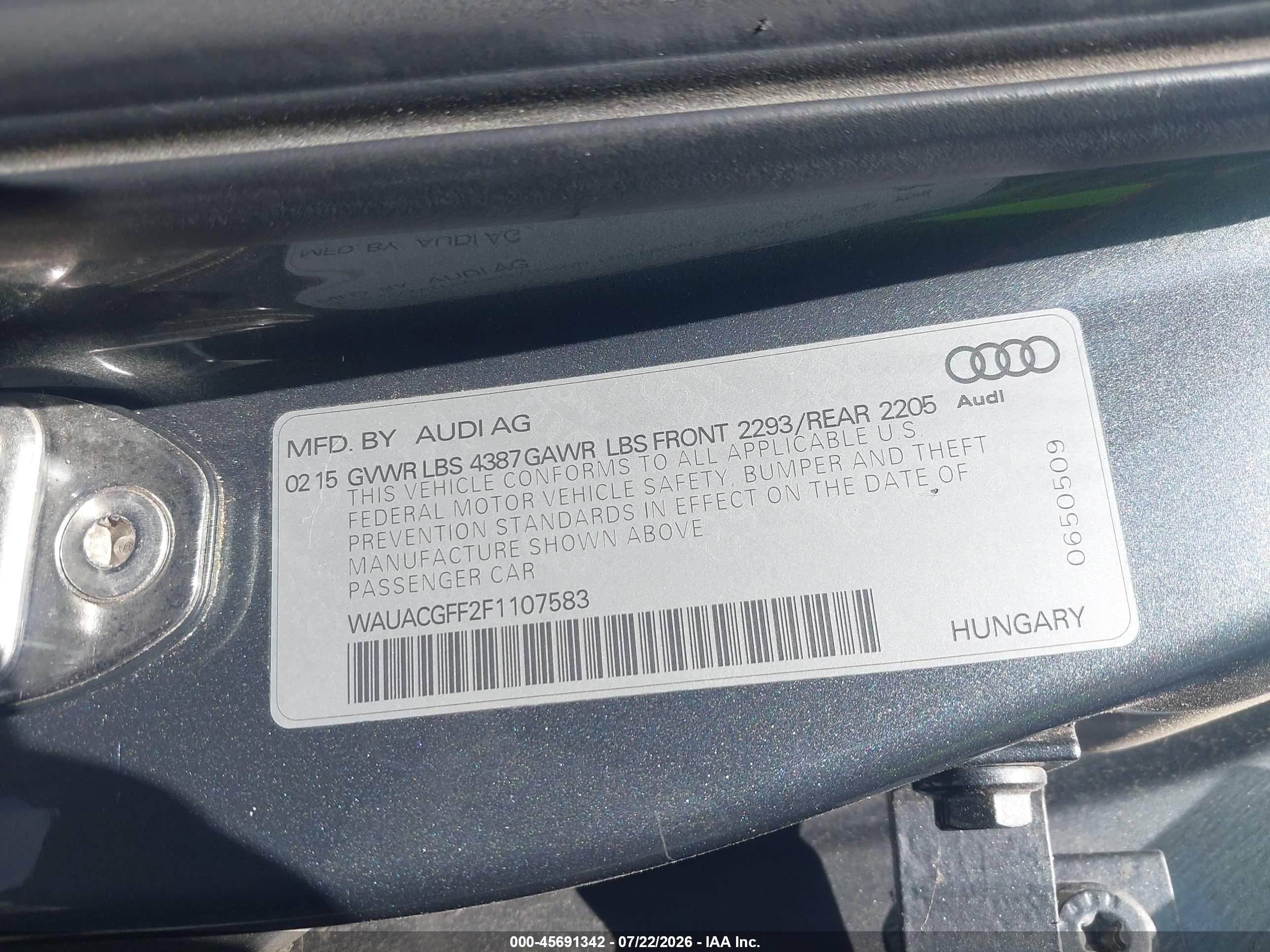 2015 Audi A3 1.8t Premium Gray vin: WAUACGFF2F1107583