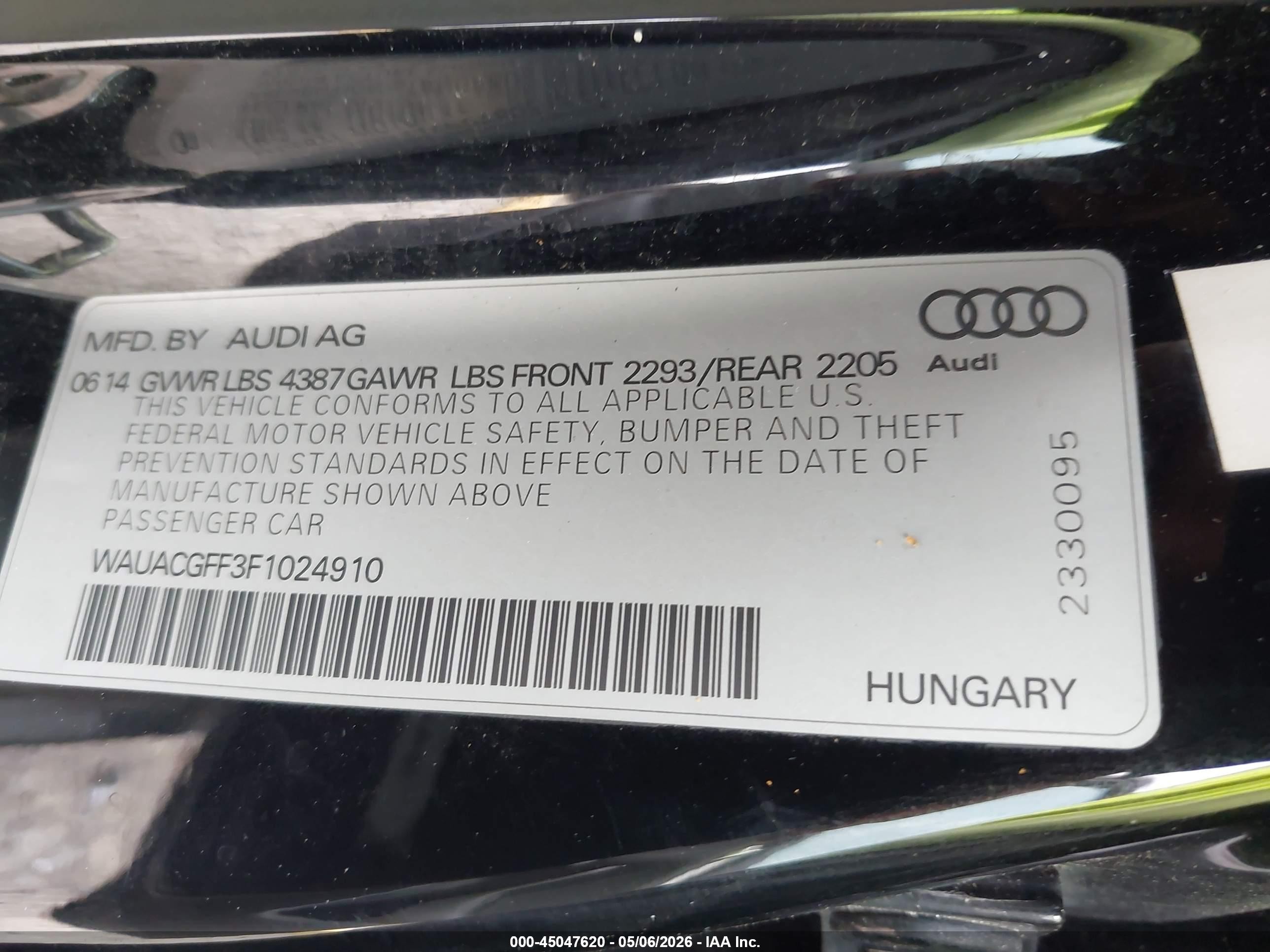 2015 Audi A3 1.8t Premium Black vin: WAUACGFF3F1024910