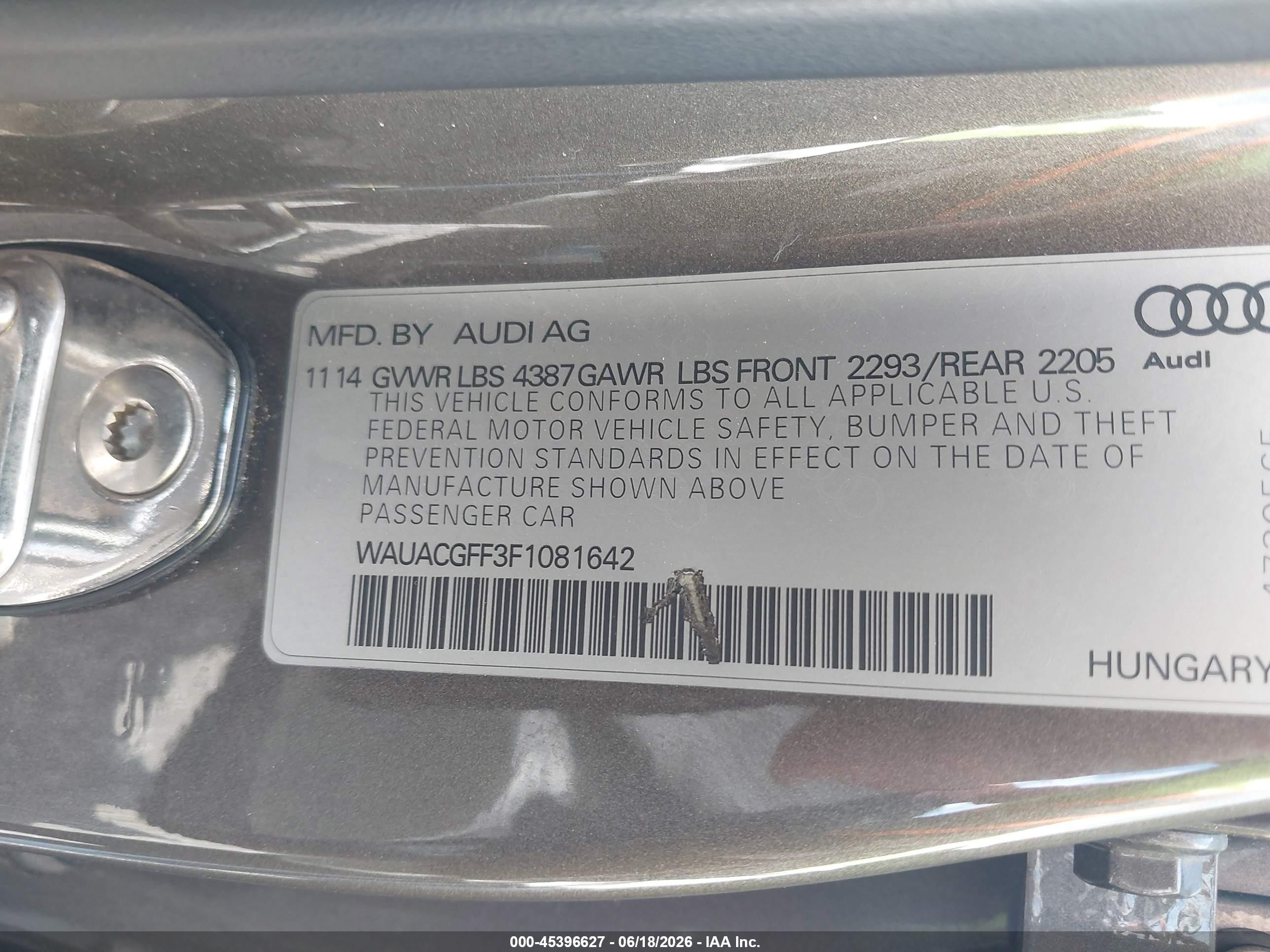 2015 Audi A3 1.8t Premium Серый vin: WAUACGFF3F1081642