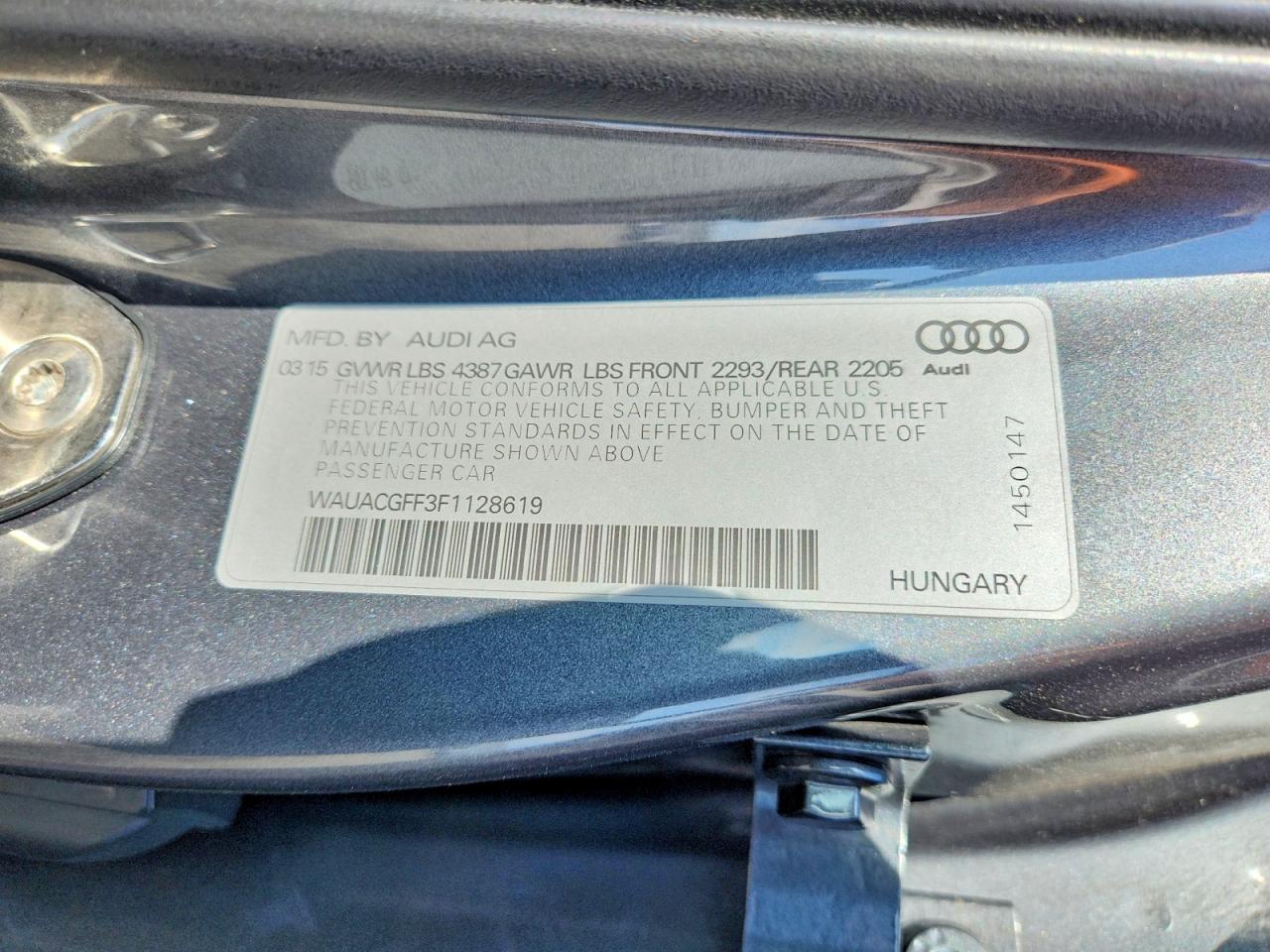 2015 Audi A3 Premium Gray vin: WAUACGFF3F1128619