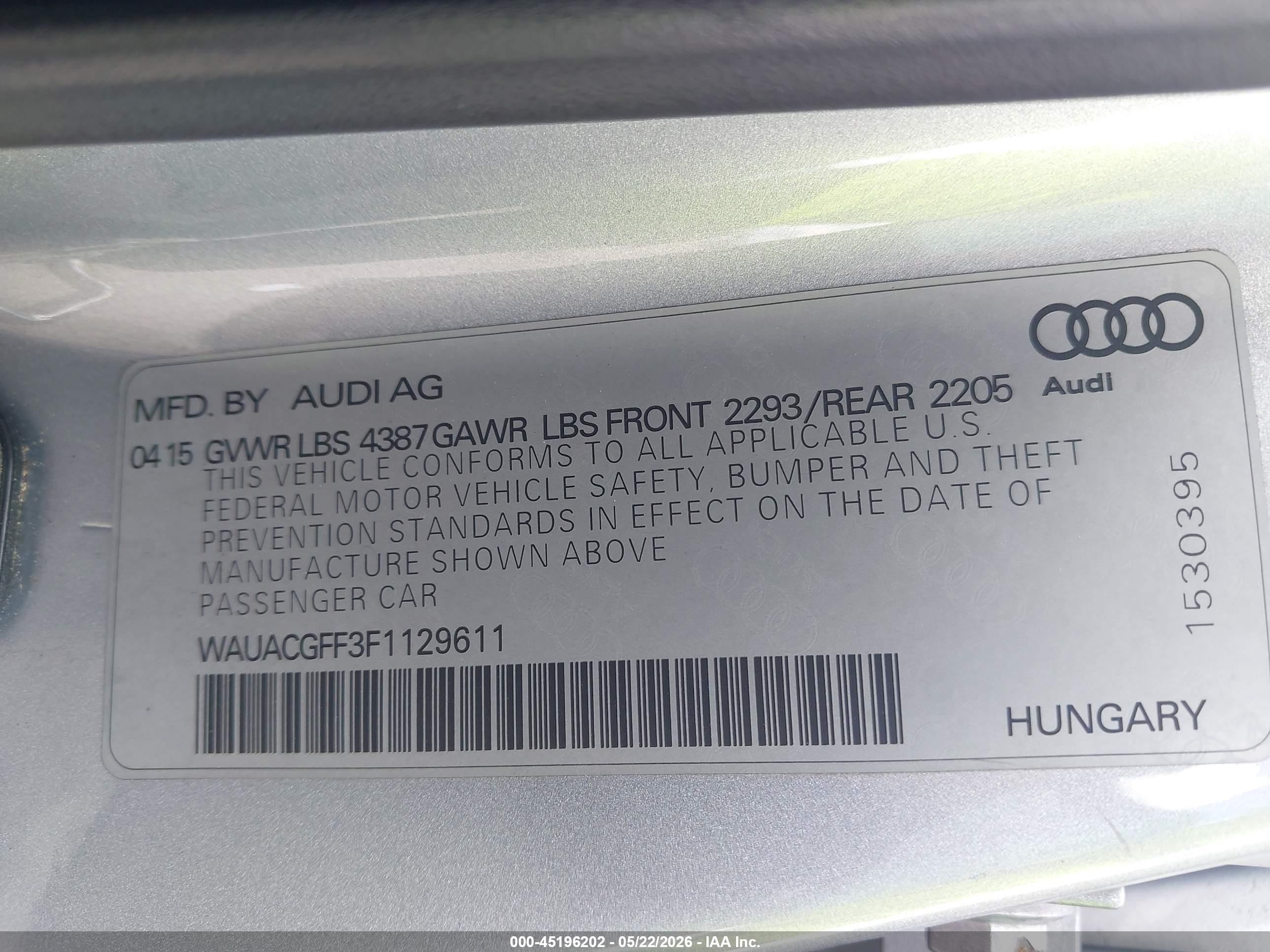 2015 Audi A3 1.8t Premium Silver vin: WAUACGFF3F1129611