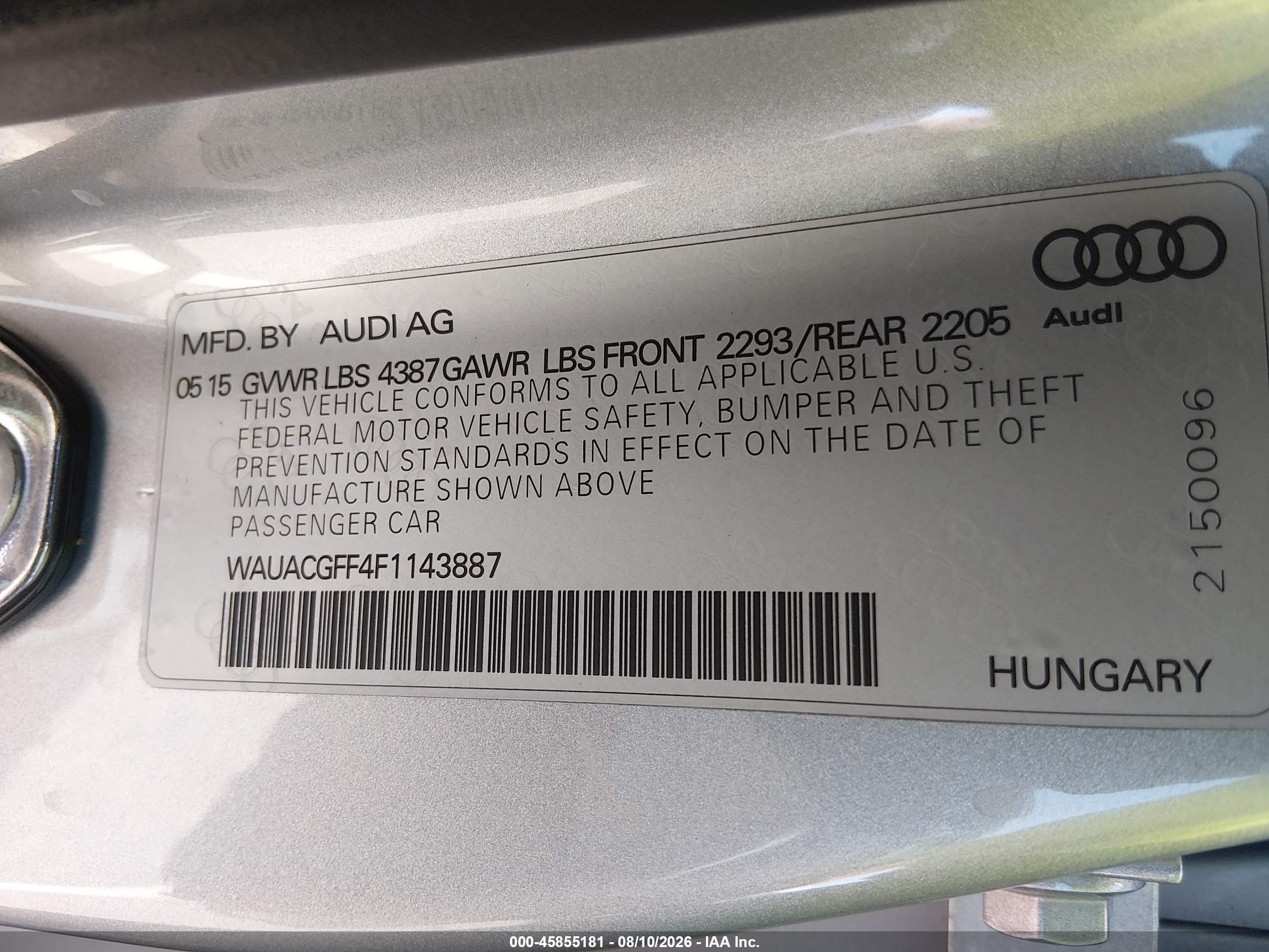 2015 Audi A3 1.8t Premium Silver vin: WAUACGFF4F1143887