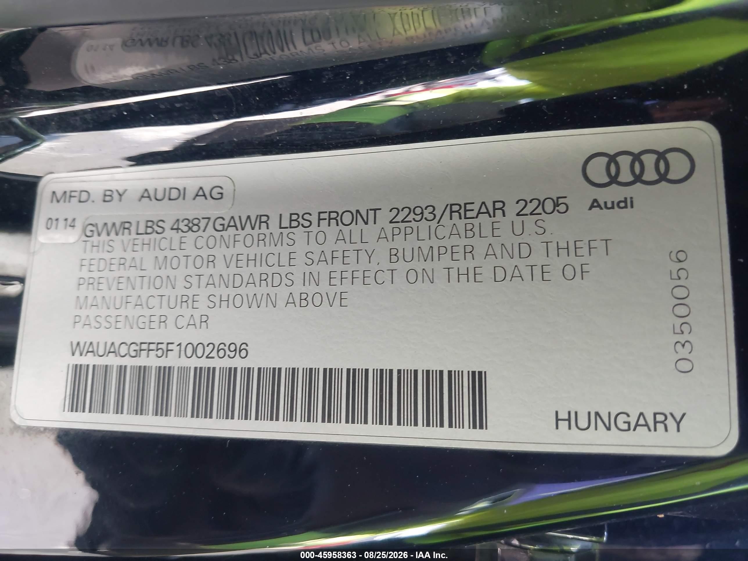 2015 Audi A3 1.8t Premium Black vin: WAUACGFF5F1002696
